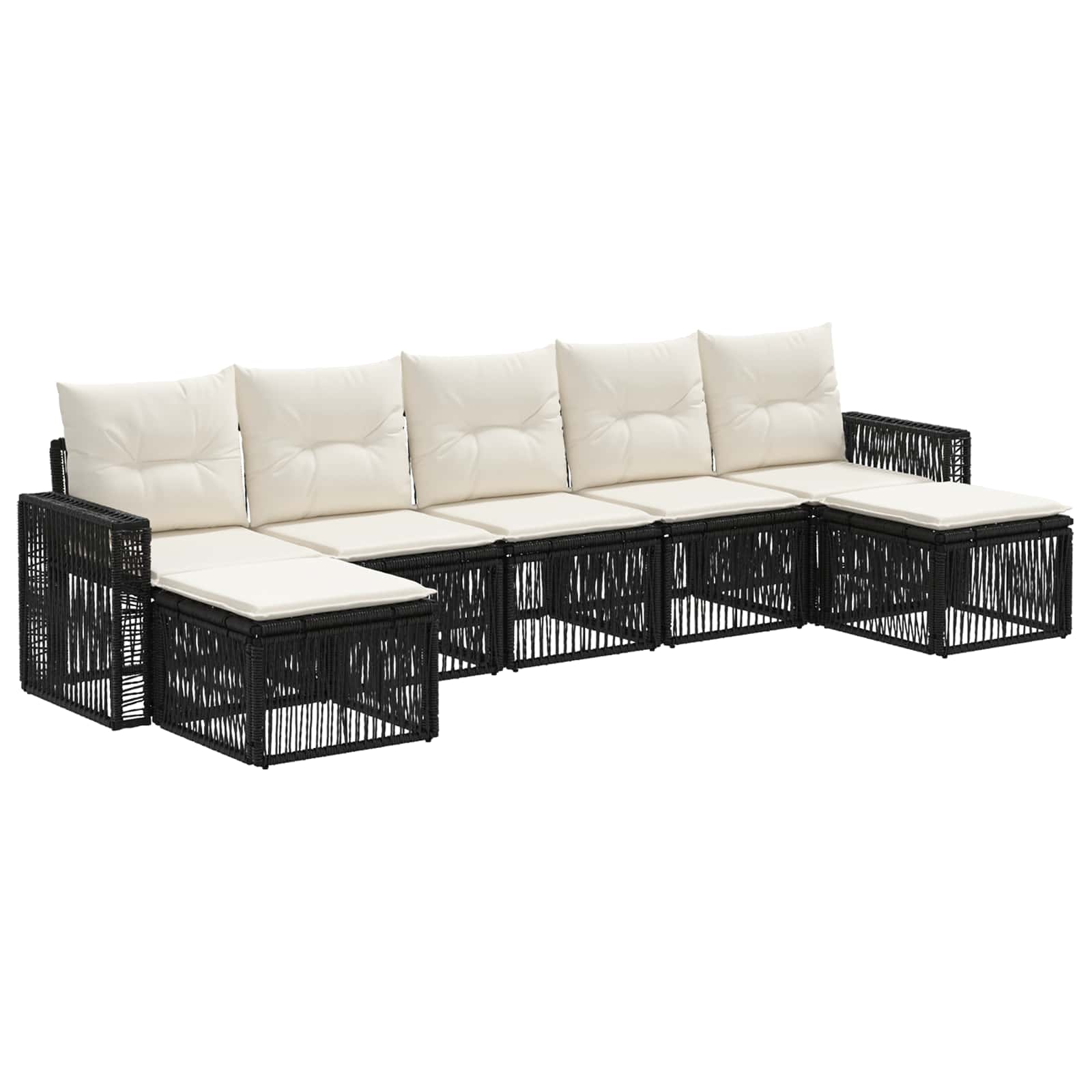 Set Divano da Giardino 7 pz Nero e Bianco Crema polyrattan