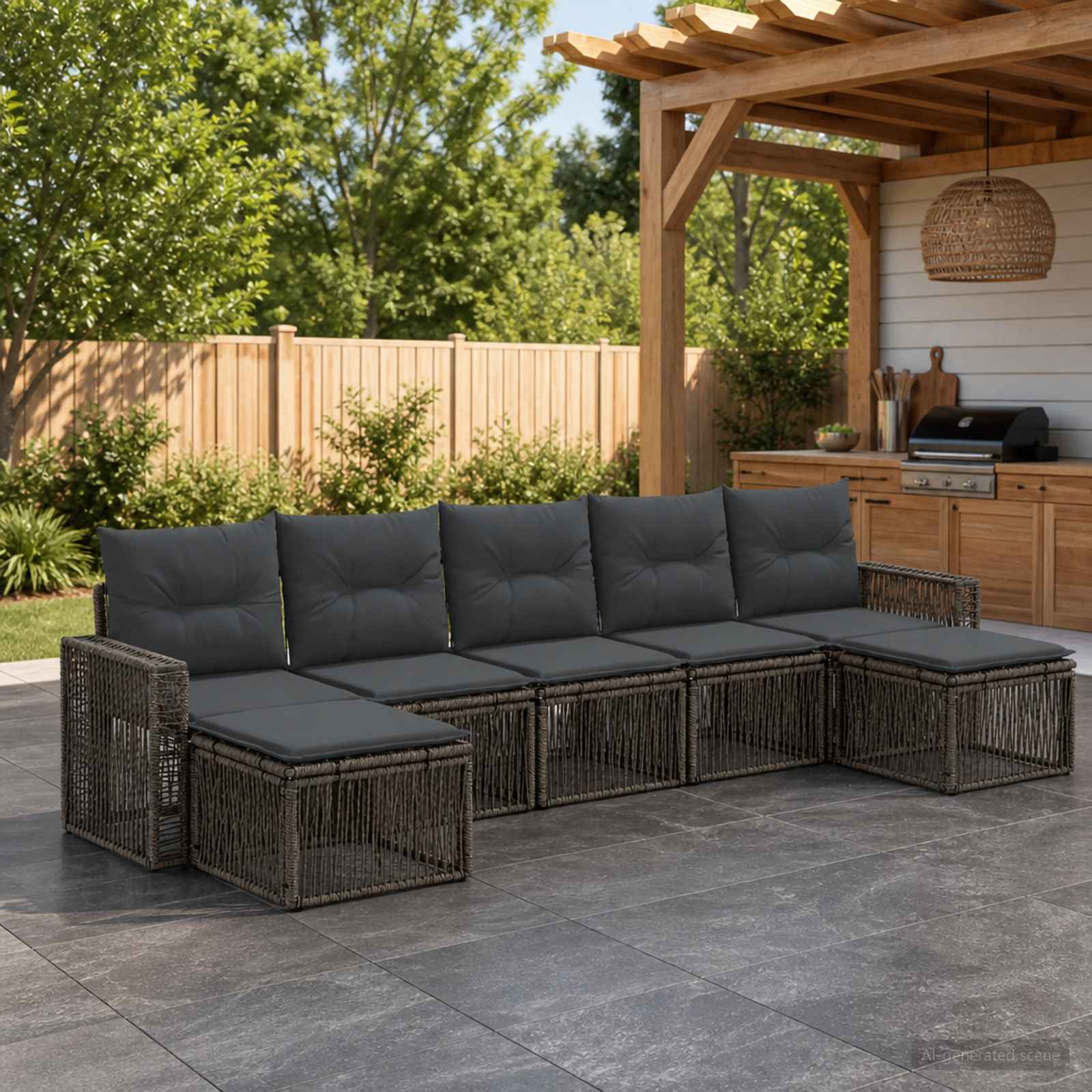 Set Divano da Giardino 7 pz Grigio e Grigio Scuro polyrattan