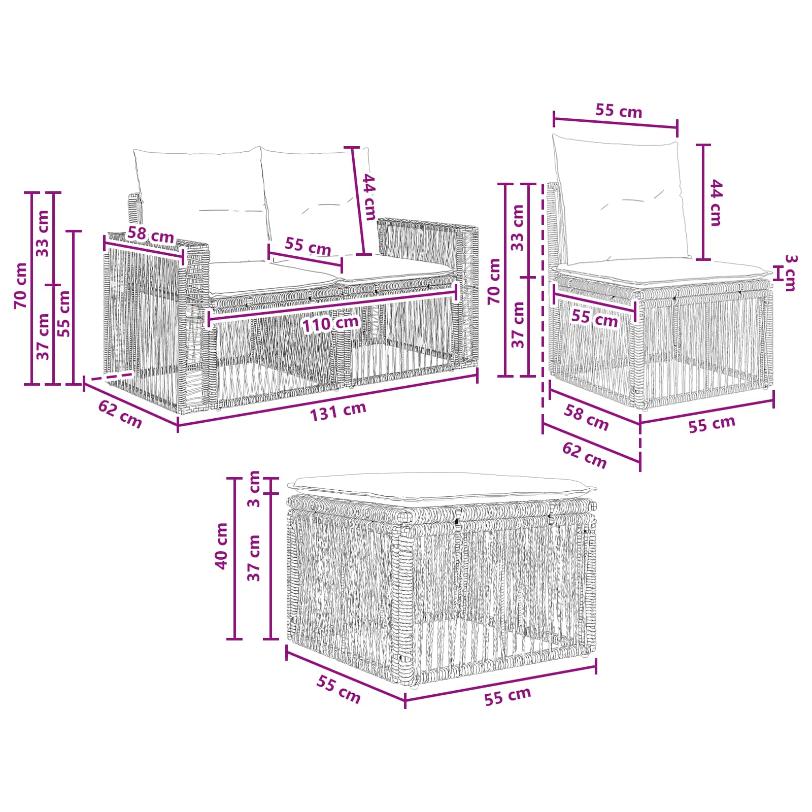 Set Divano da Giardino 7 pz Grigio e Grigio Scuro polyrattan