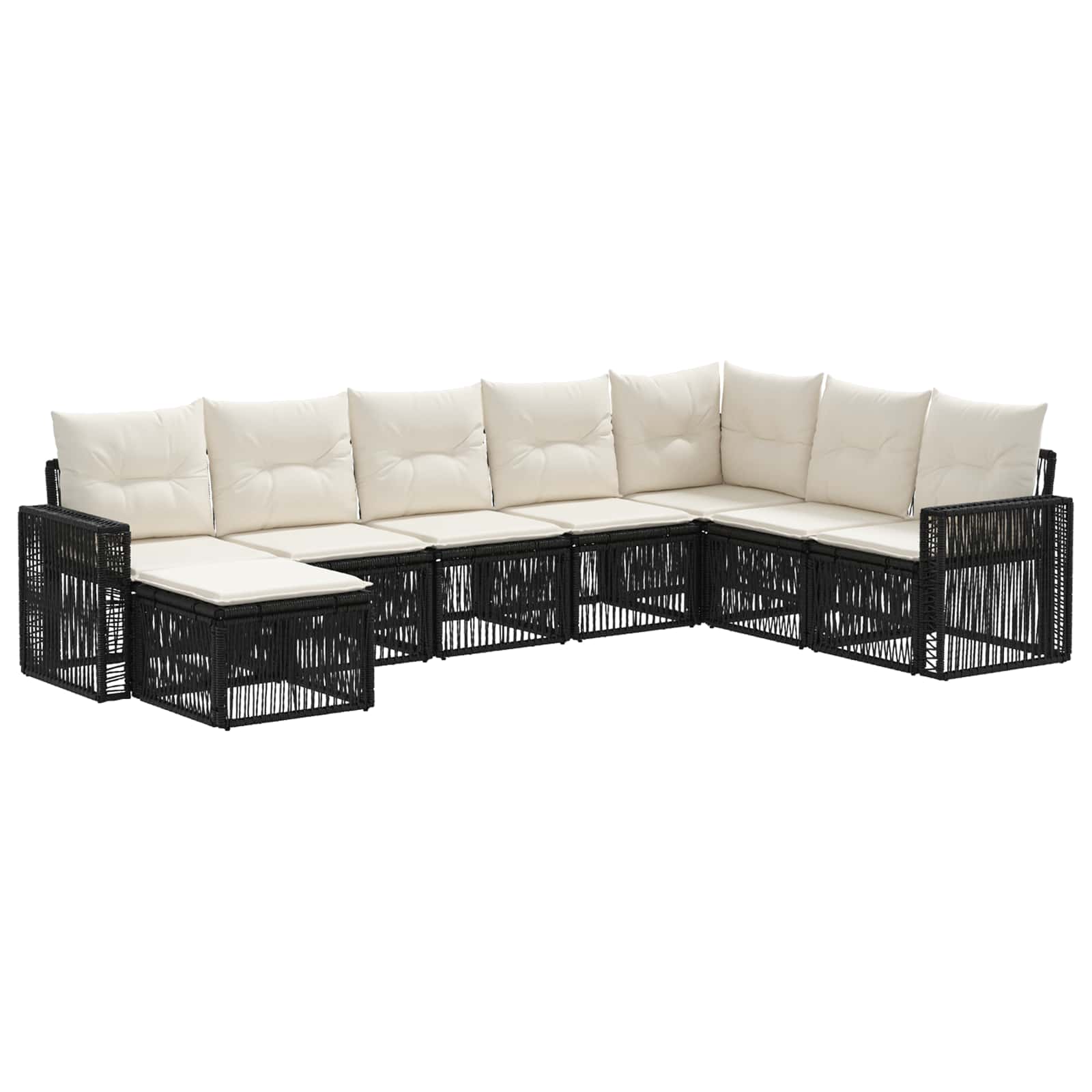 Set Divano da Giardino 8 pz Nero e Bianco Crema polyrattan