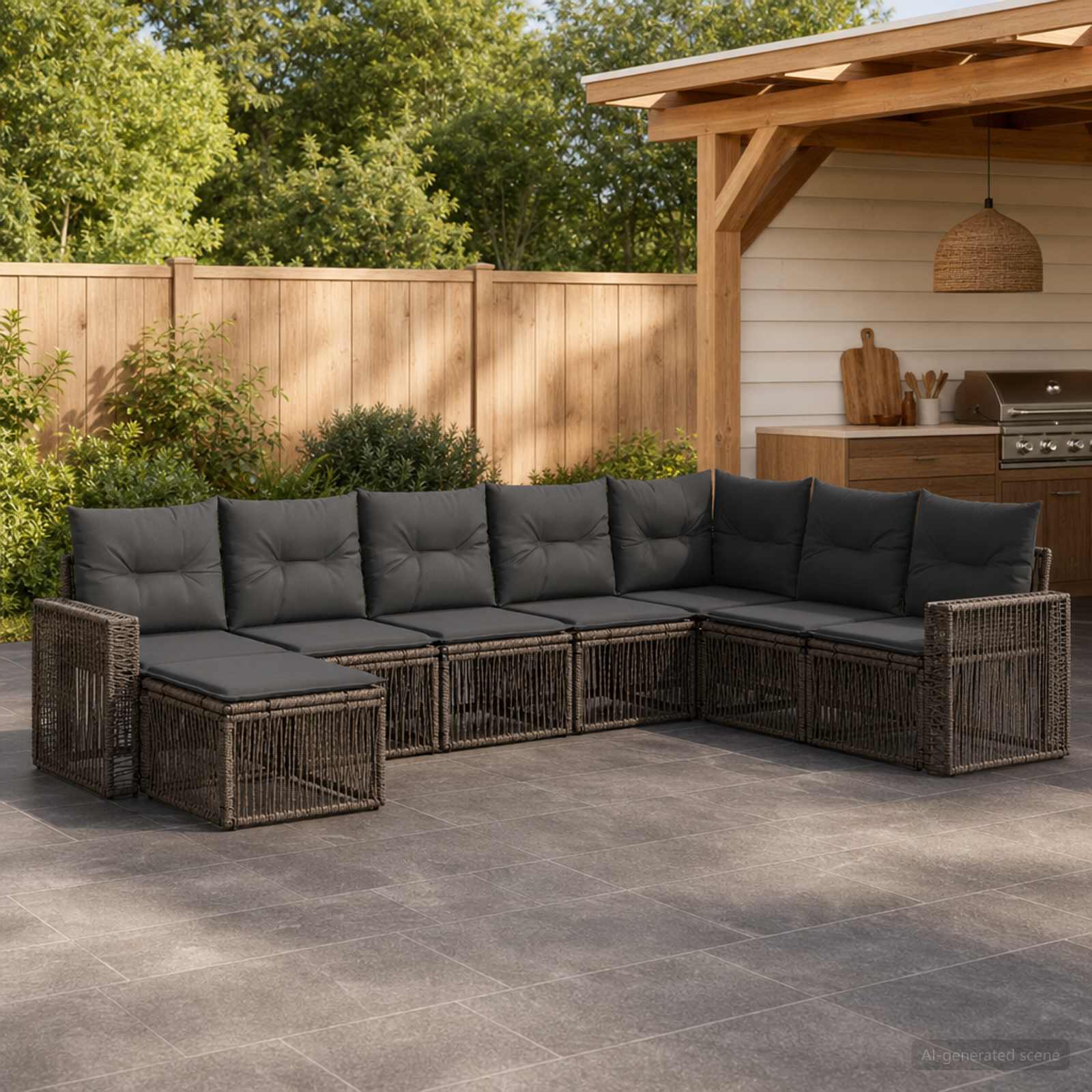 Set Divano da Giardino 8 pz Grigio e Grigio Scuro polyrattan