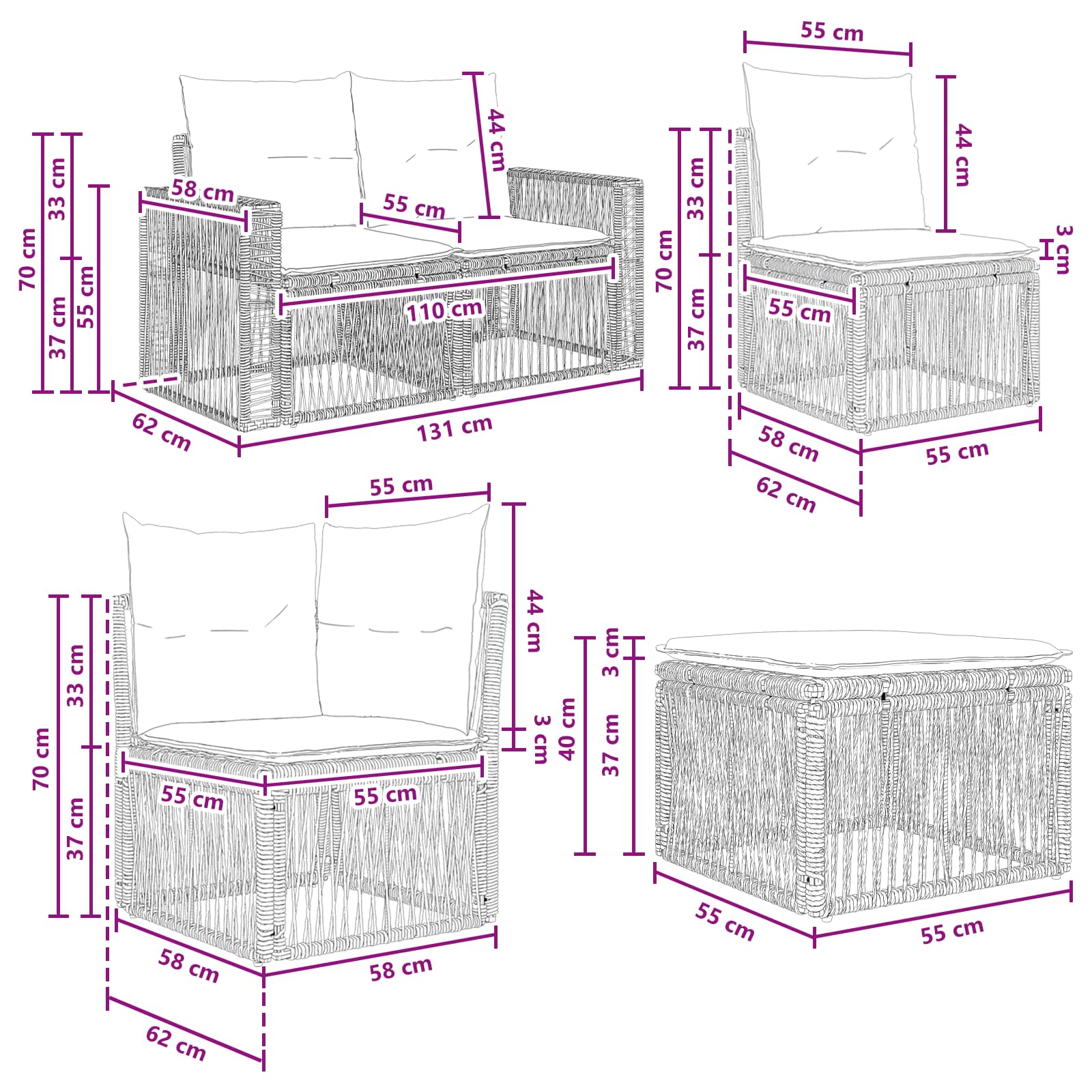 Set Divano da Giardino 8 pz Grigio e Grigio Scuro polyrattan