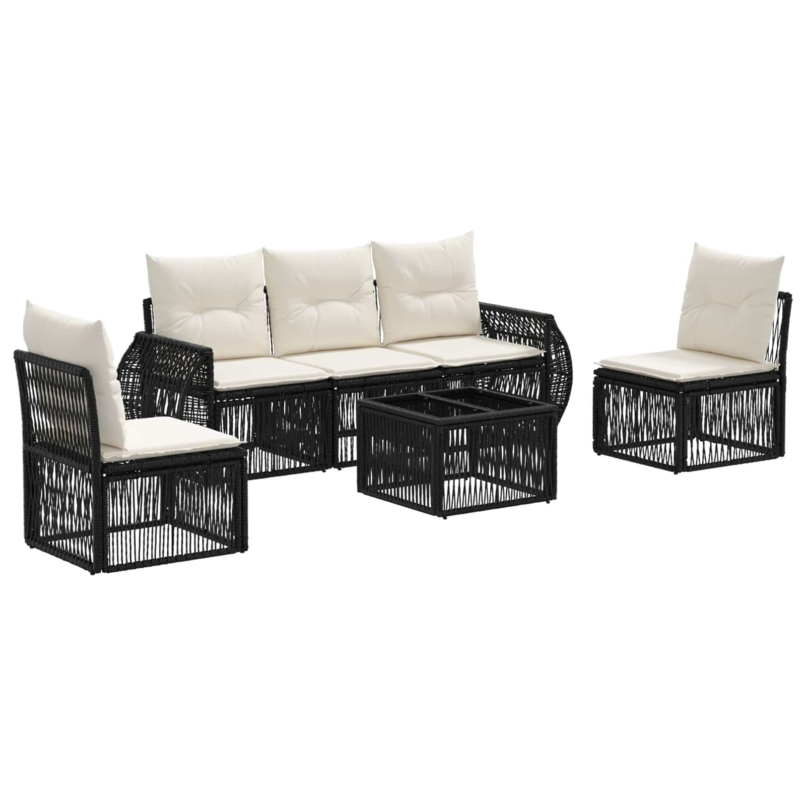 Set Divano da Giardino 6 pz Nero e Bianco Crema polyrattan