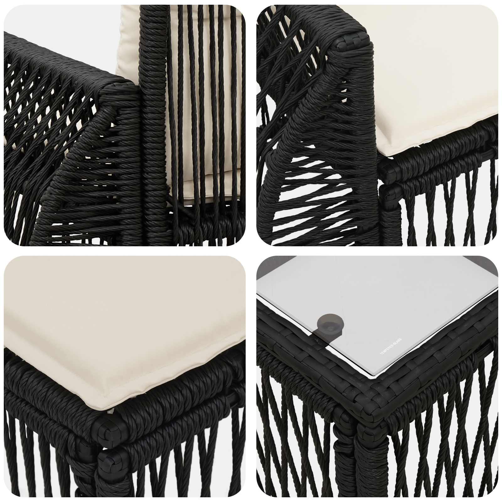 Set Divano da Giardino 6 pz Nero e Bianco Crema polyrattan