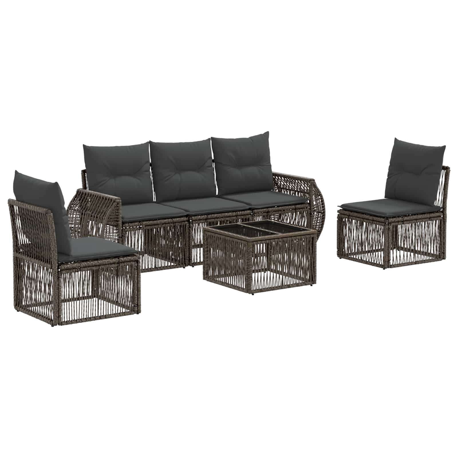 Set Divano da Giardino 6 pz Grigio e Grigio Scuro polyrattan