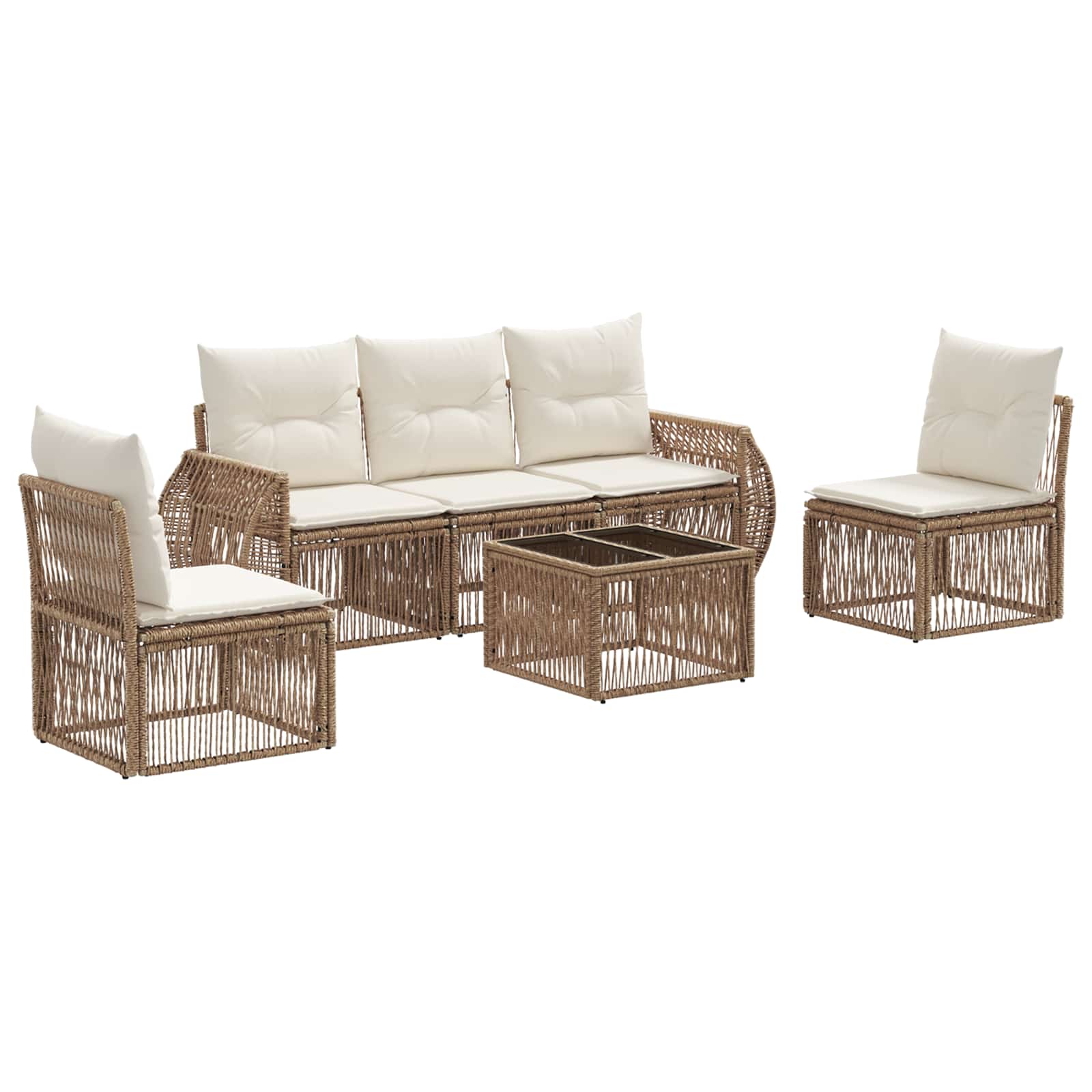 Set Divano da Giardino 6 pz Beige e Bianco Crema polyrattan