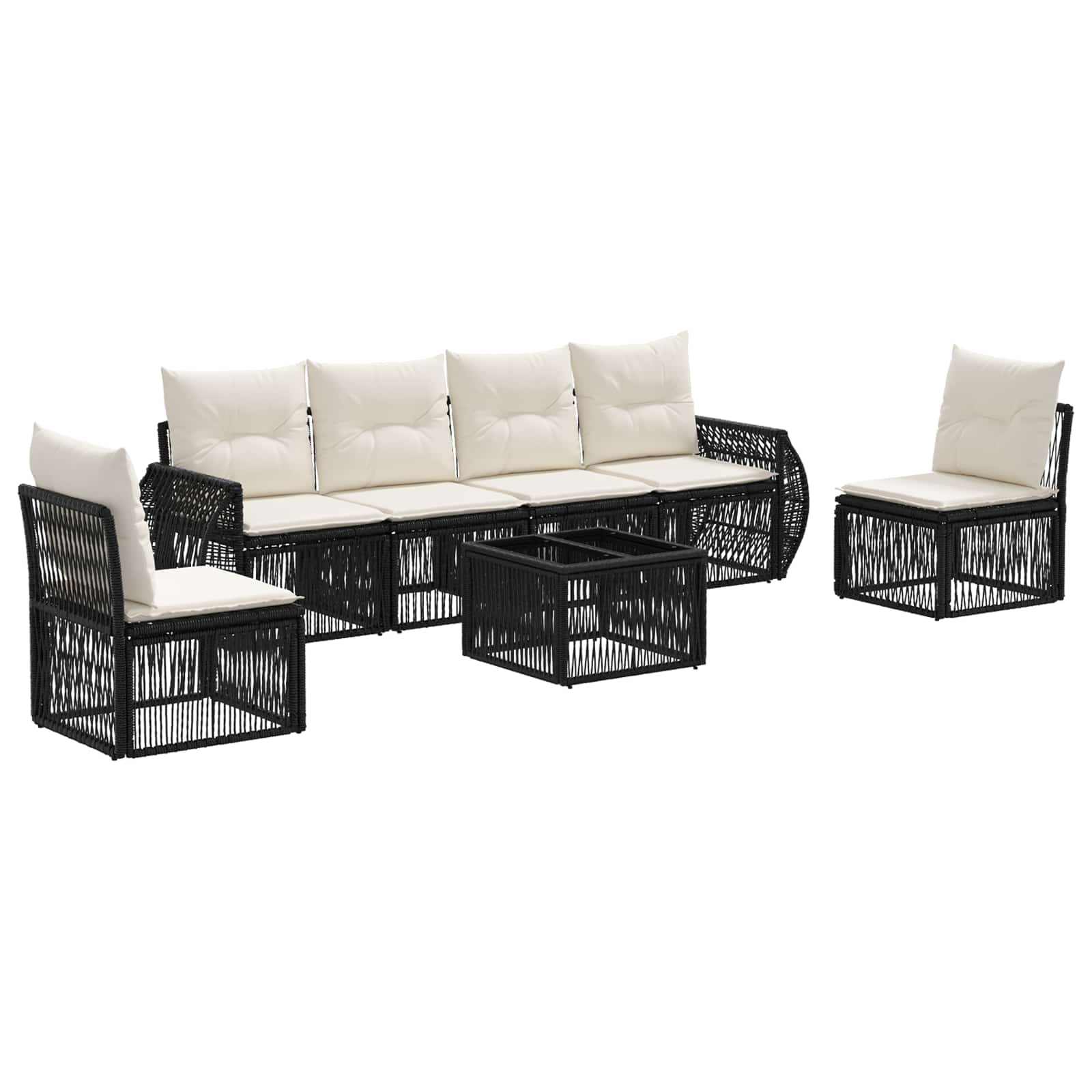 Set Divano da Giardino 7 pz Nero e Bianco Crema polyrattan
