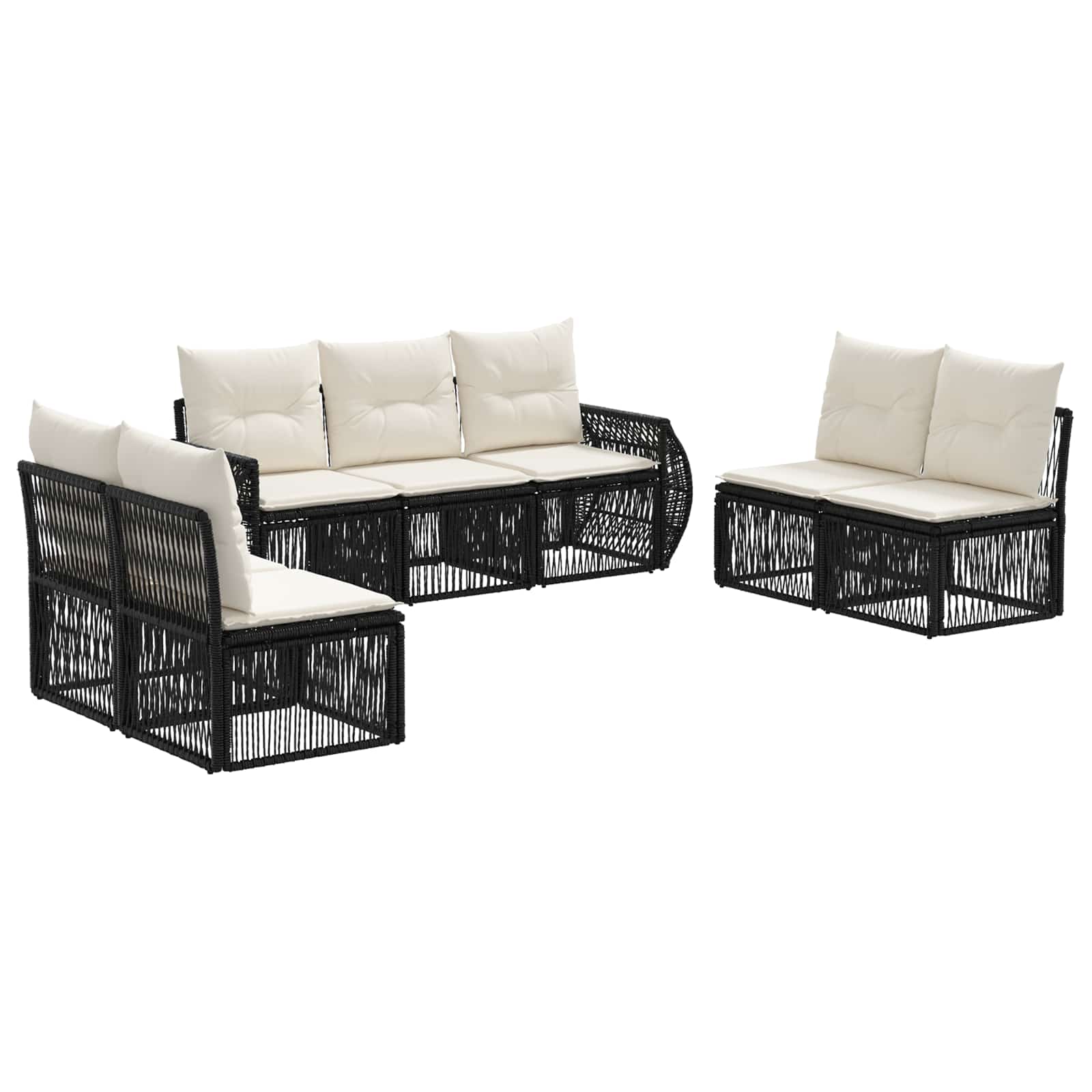 Set Divano da Giardino 7 pz Nero e Bianco Crema polyrattan