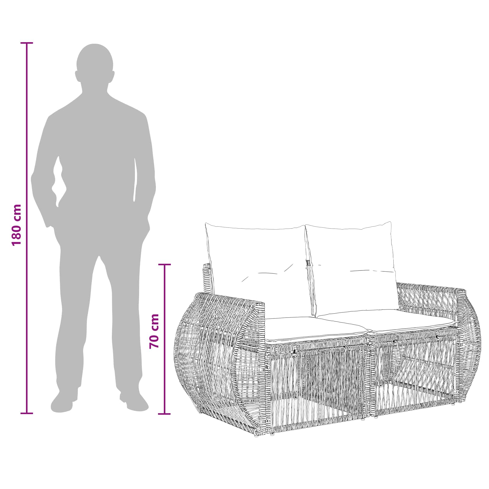 Set Divano da Giardino 7 pz Nero e Bianco Crema polyrattan