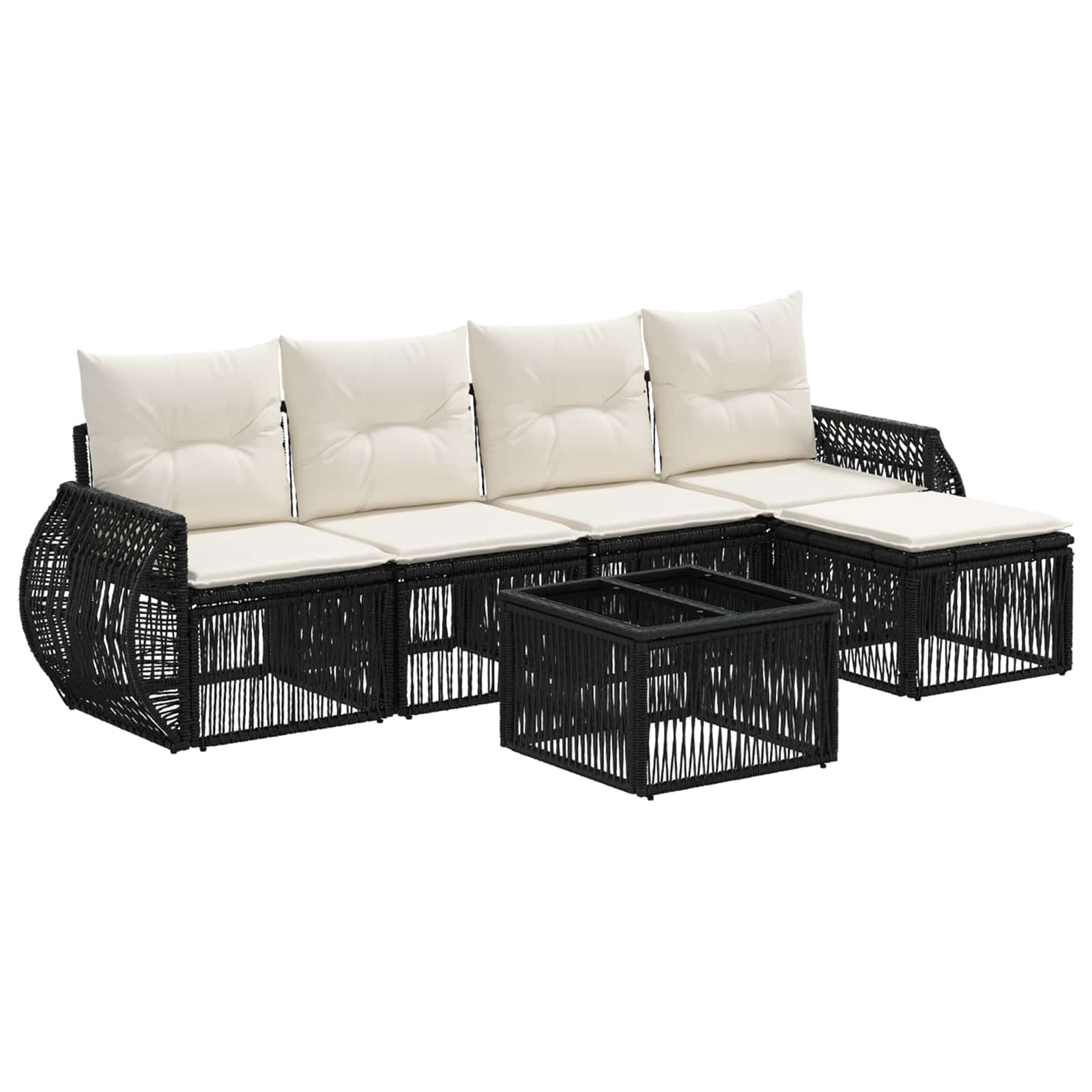 Set Divano da Giardino 6 pz Nero e Bianco Crema polyrattan