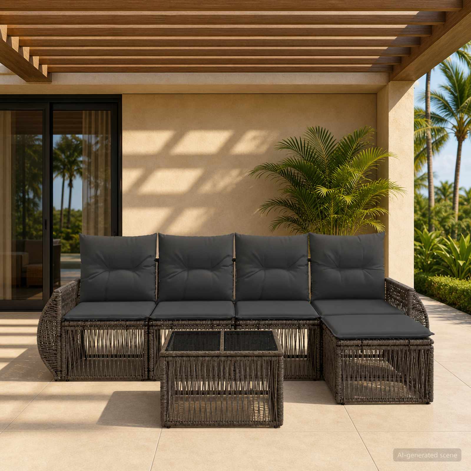 Set Divano da Giardino 6 pz Grigio e Grigio Scuro polyrattan