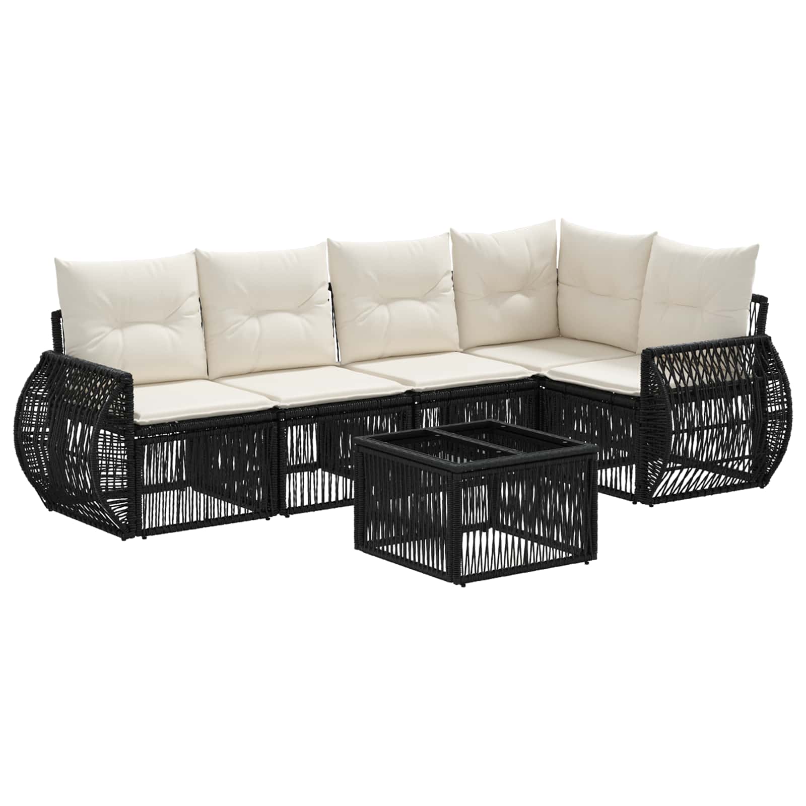 Set Divano da Giardino 6 pz Nero e Bianco Crema polyrattan