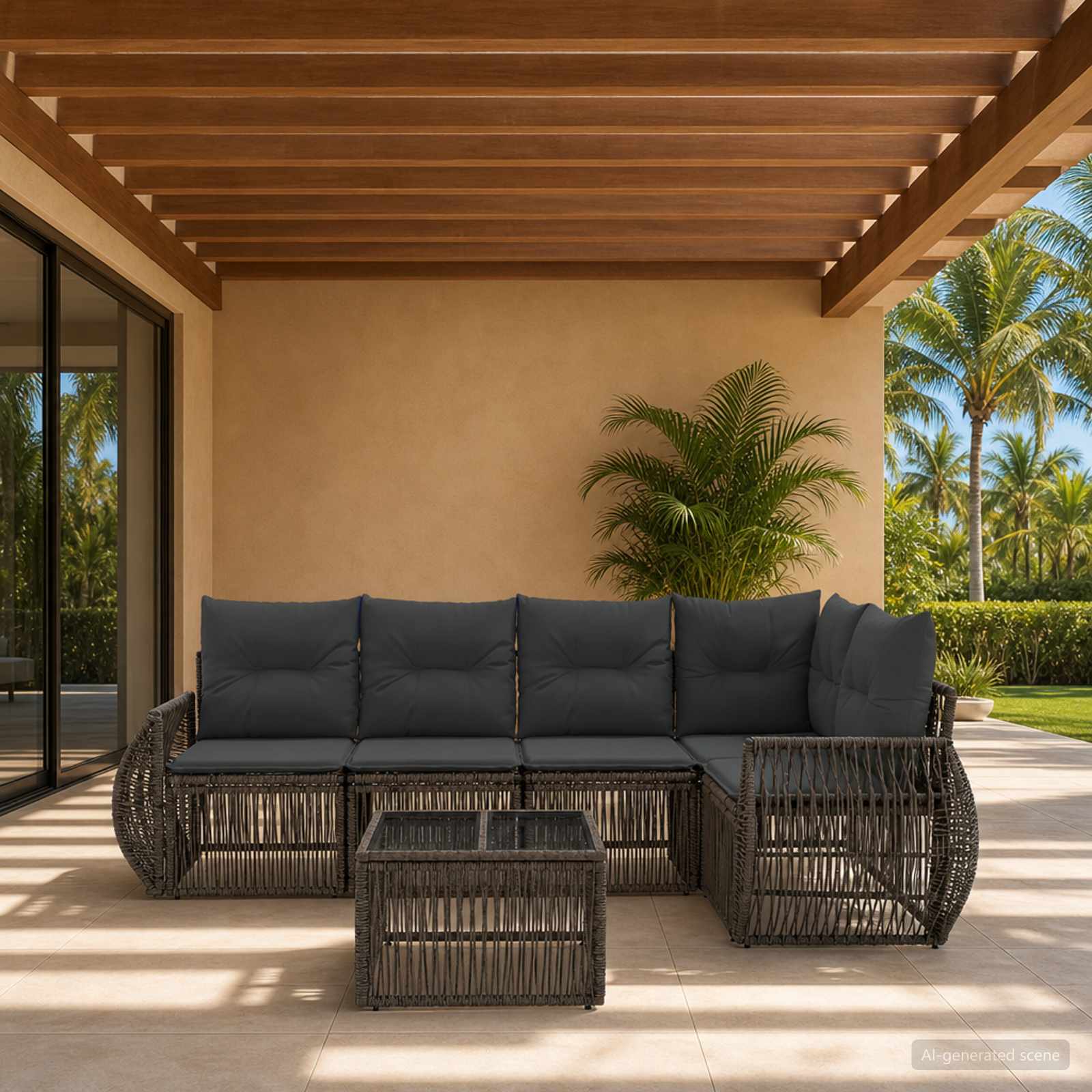 Set Divano da Giardino 6 pz Grigio e Grigio Scuro polyrattan