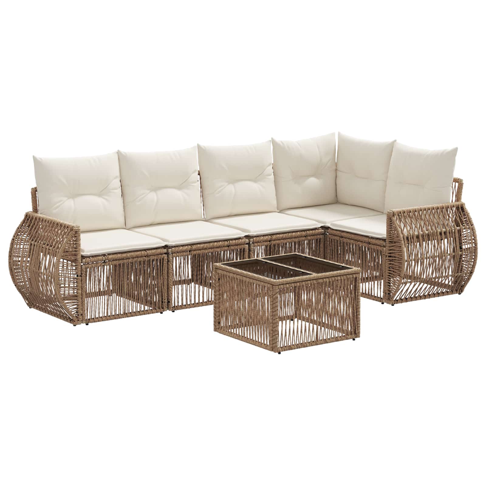Set Divano da Giardino 6 pz Beige e Bianco Crema polyrattan