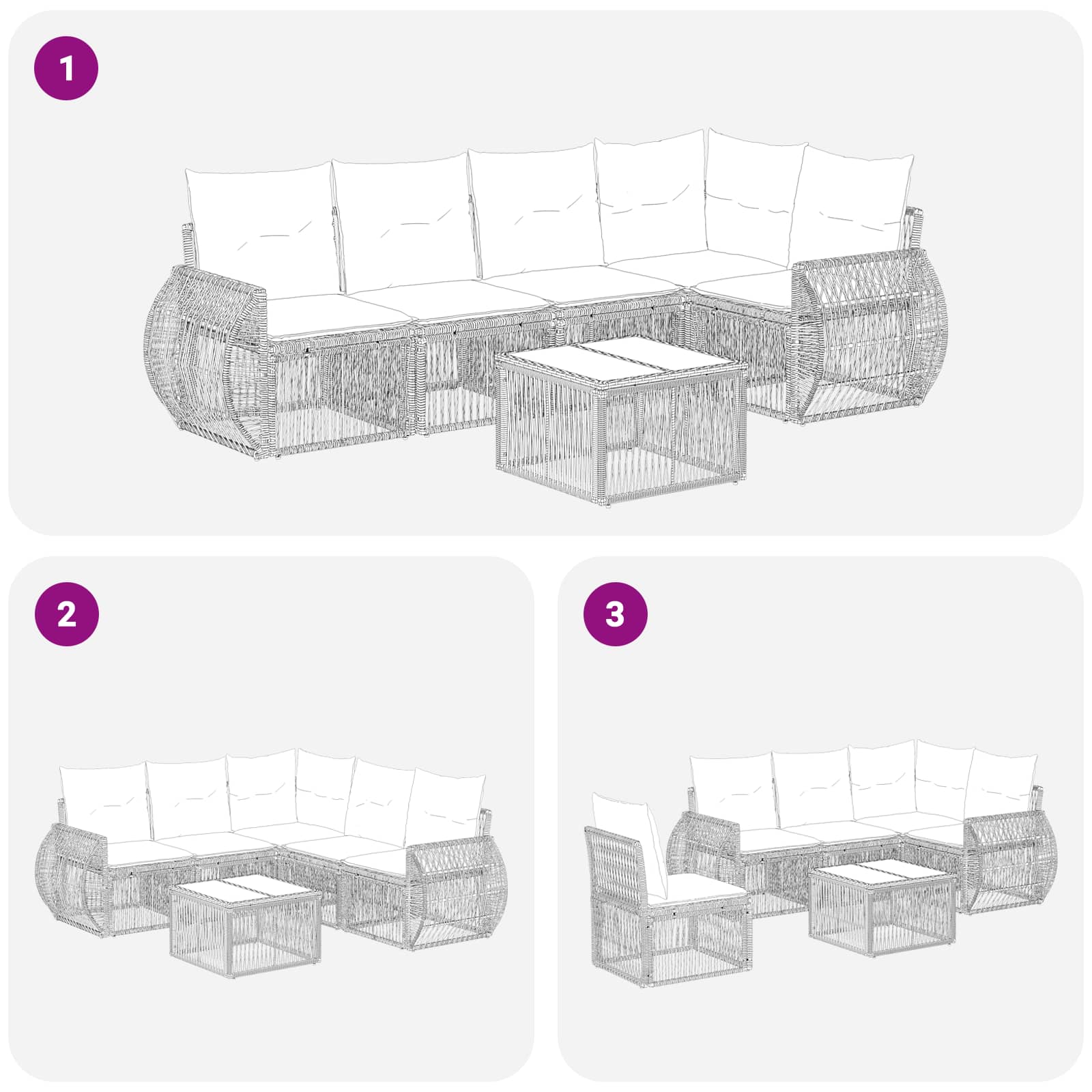 Set Divano da Giardino 6 pz Beige e Bianco Crema polyrattan