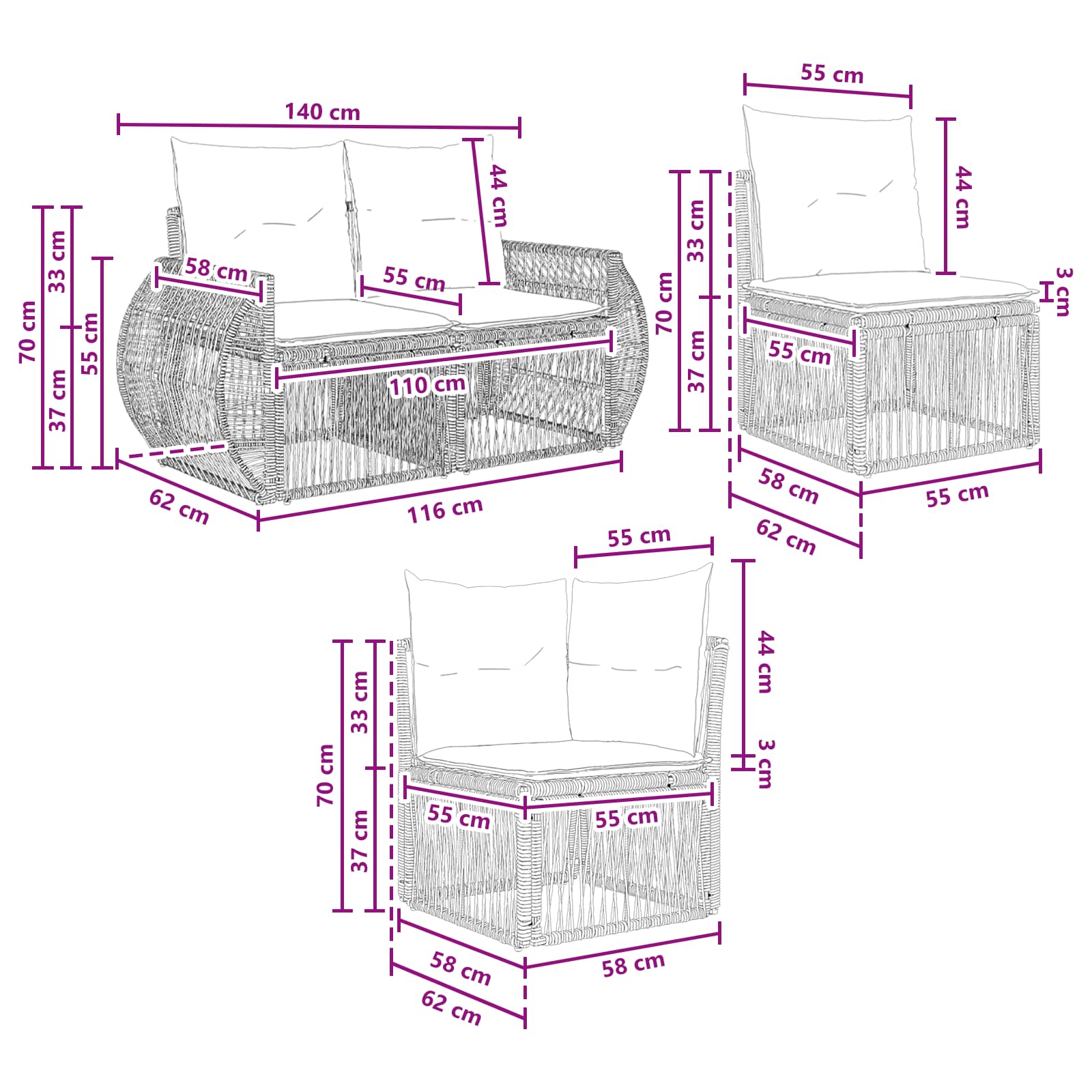 Set Divano da Giardino 6 pz Beige e Bianco Crema polyrattan