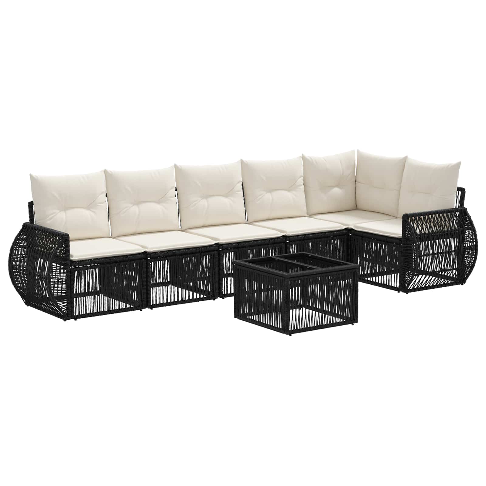 Set Divano da Giardino 7 pz Nero e Bianco Crema polyrattan
