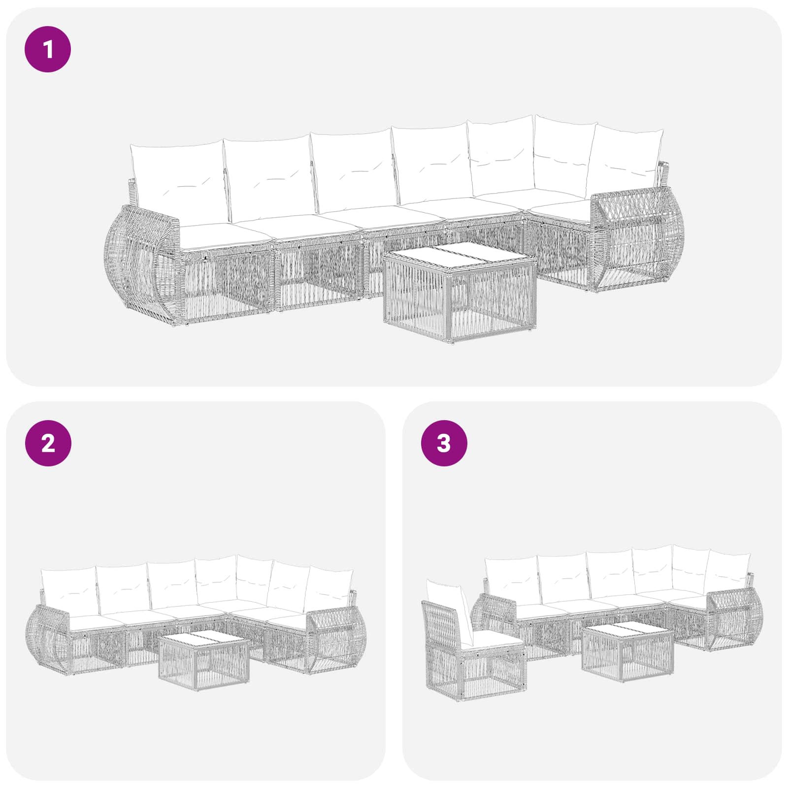 Set Divano da Giardino 7 pz Nero e Bianco Crema polyrattan