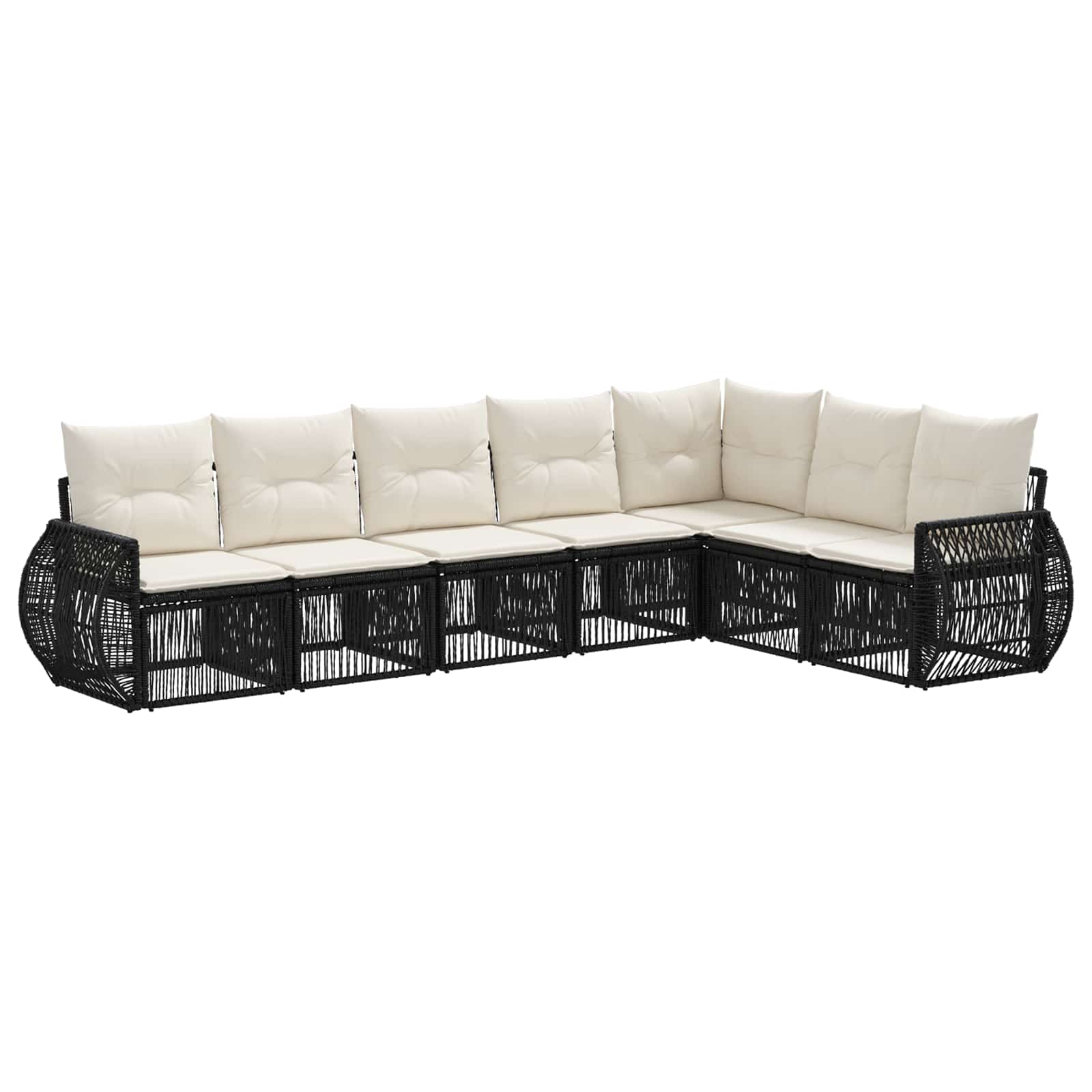 Set Divano da Giardino 7 pz Nero e Bianco Crema polyrattan