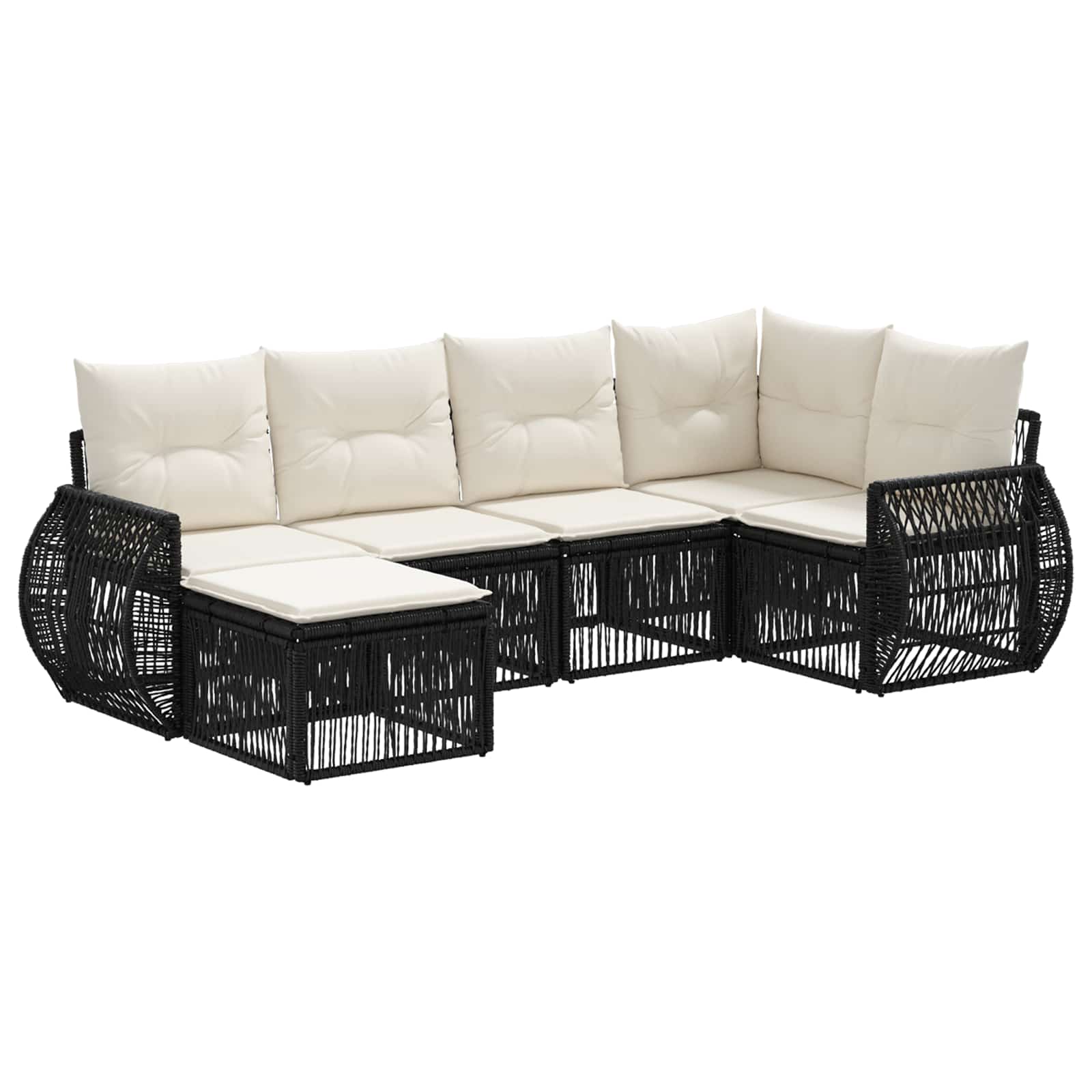 Set Divano da Giardino 6 pz Nero e Bianco Crema polyrattan