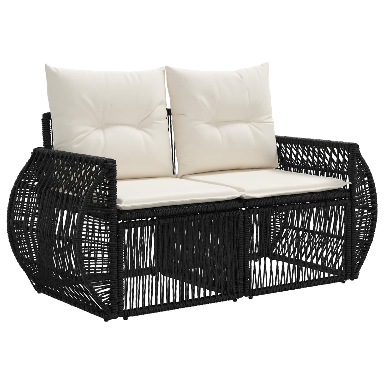 Set Divano da Giardino 6 pz Nero e Bianco Crema polyrattan