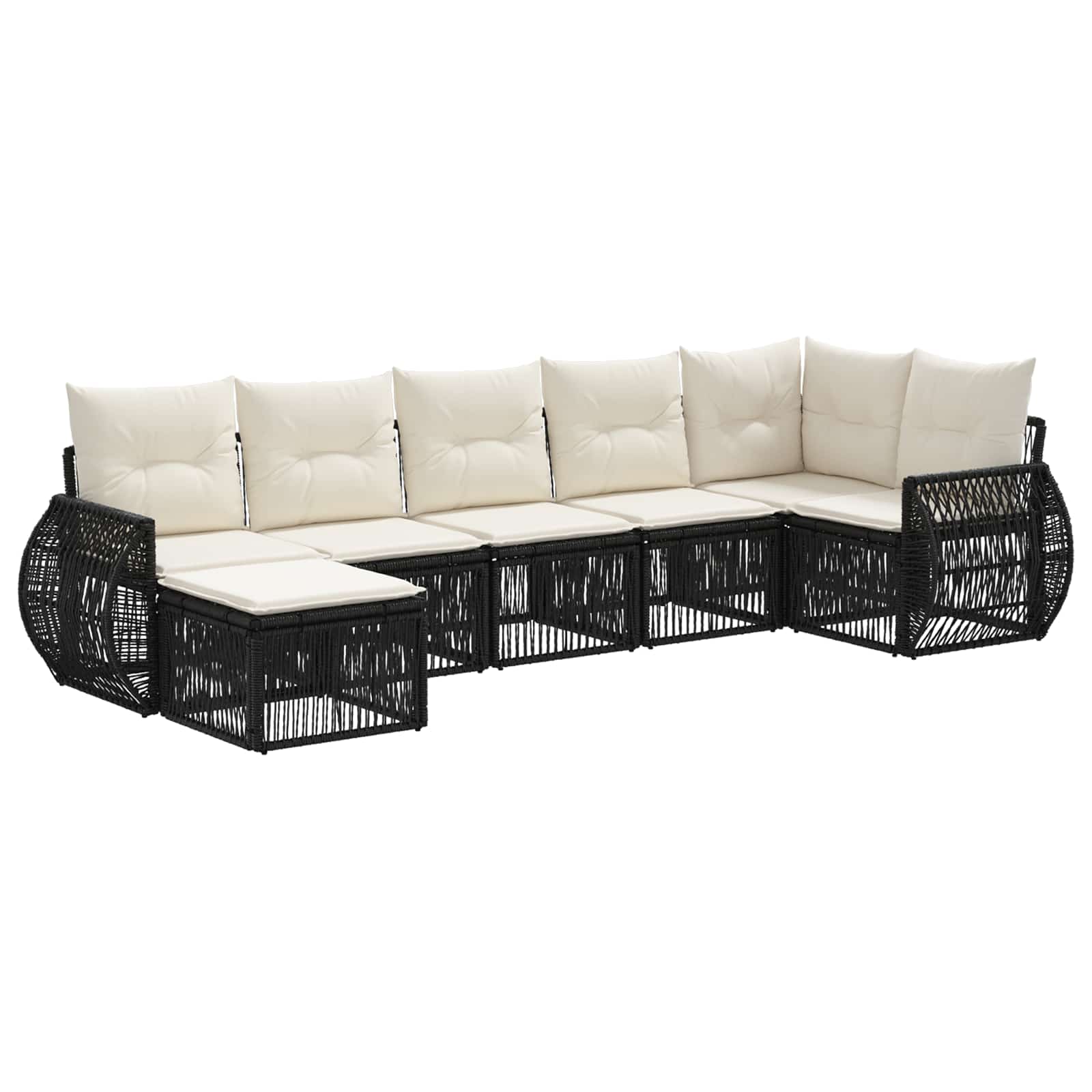 Set Divano da Giardino 7 pz Nero e Bianco Crema polyrattan