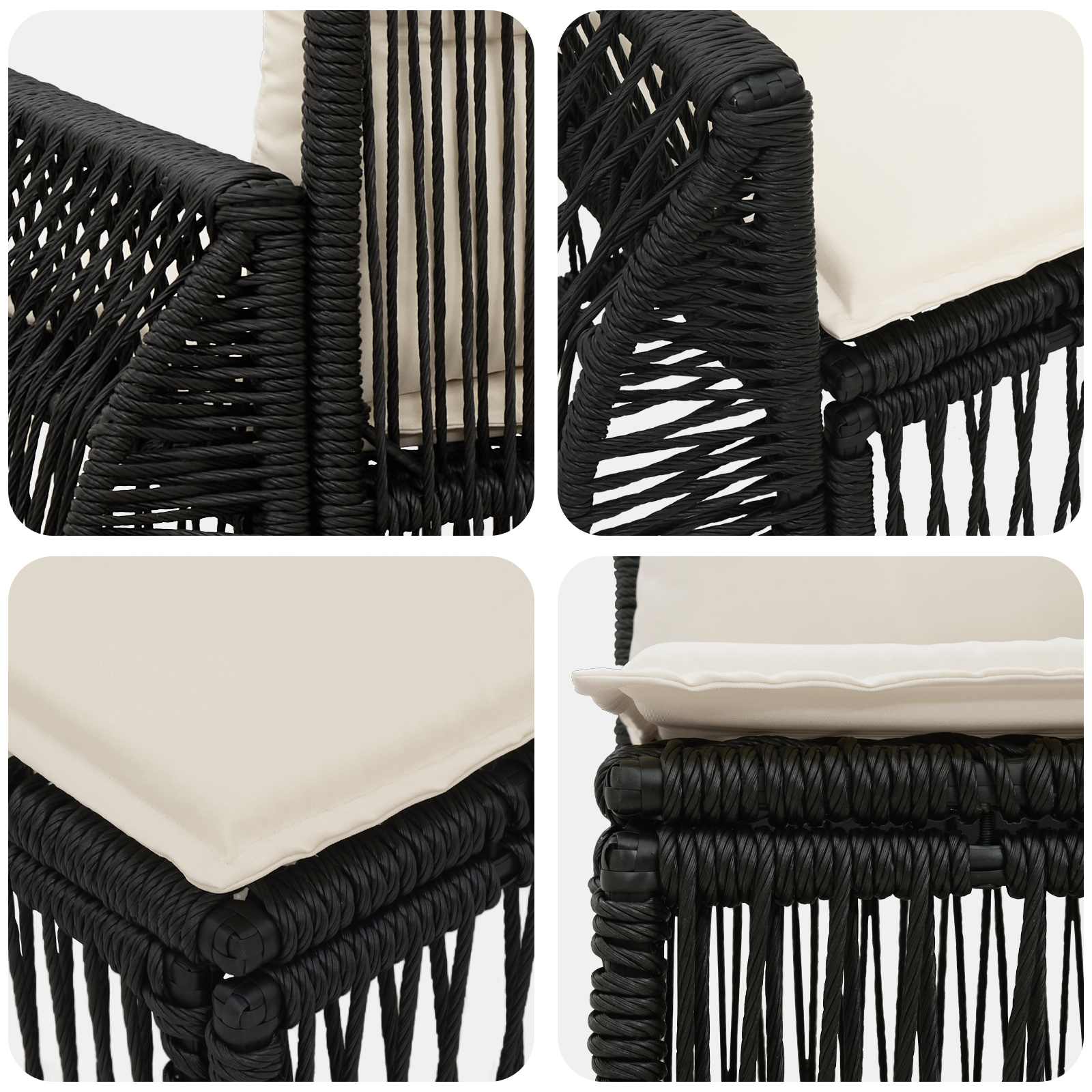 Set Divano da Giardino 7 pz Nero e Bianco Crema polyrattan