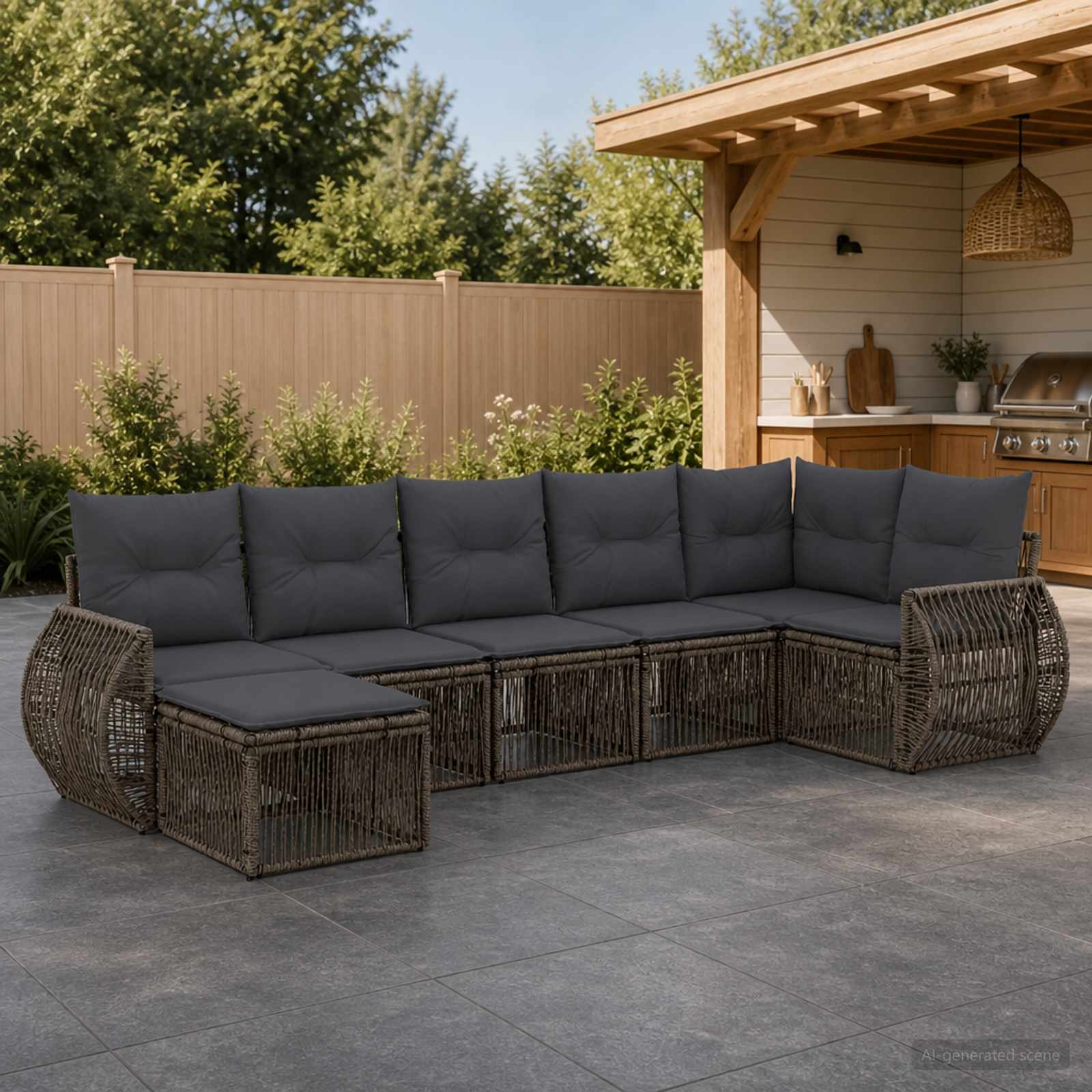 Set Divano da Giardino 7 pz Grigio e Grigio Scuro polyrattan