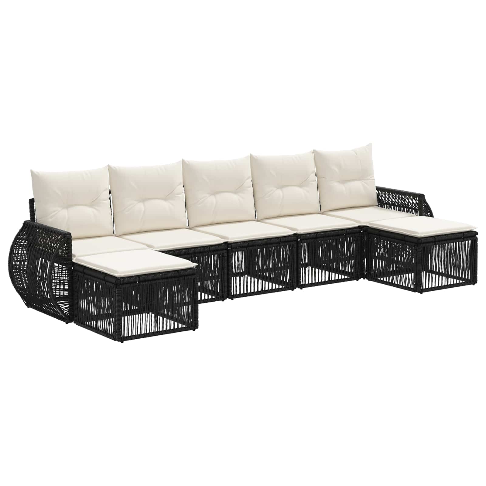 Set Divano da Giardino 7 pz Nero e Bianco Crema polyrattan