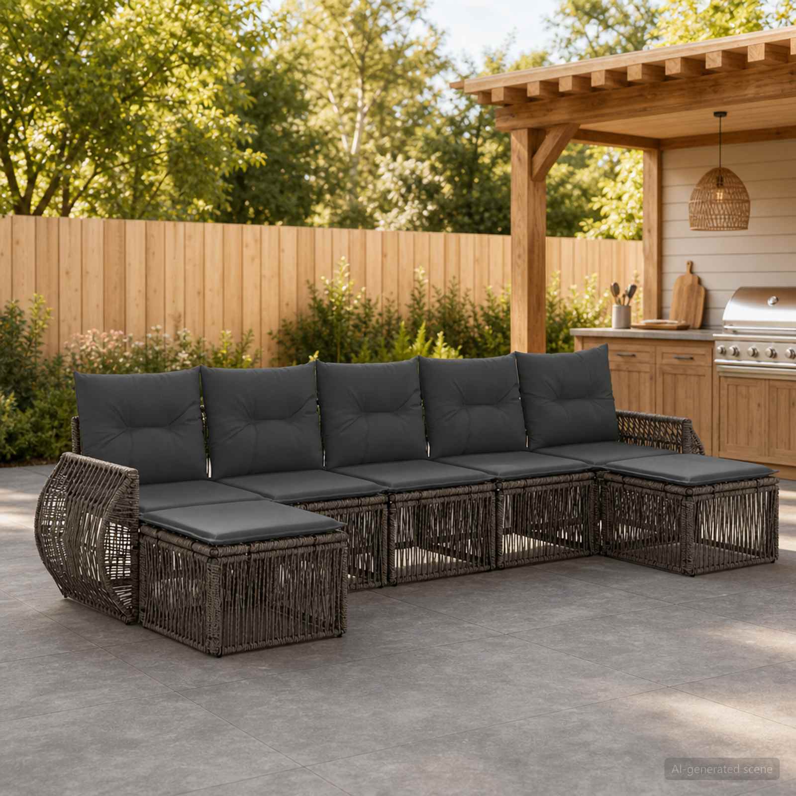 Set Divano da Giardino 7 pz Grigio e Grigio Scuro polyrattan