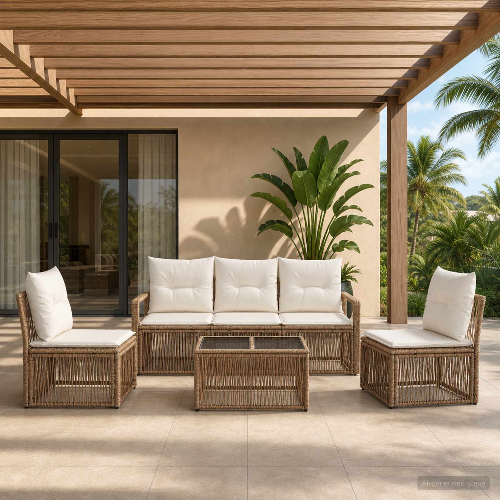 Set Divano da Giardino 6 pz Beige polyrattan