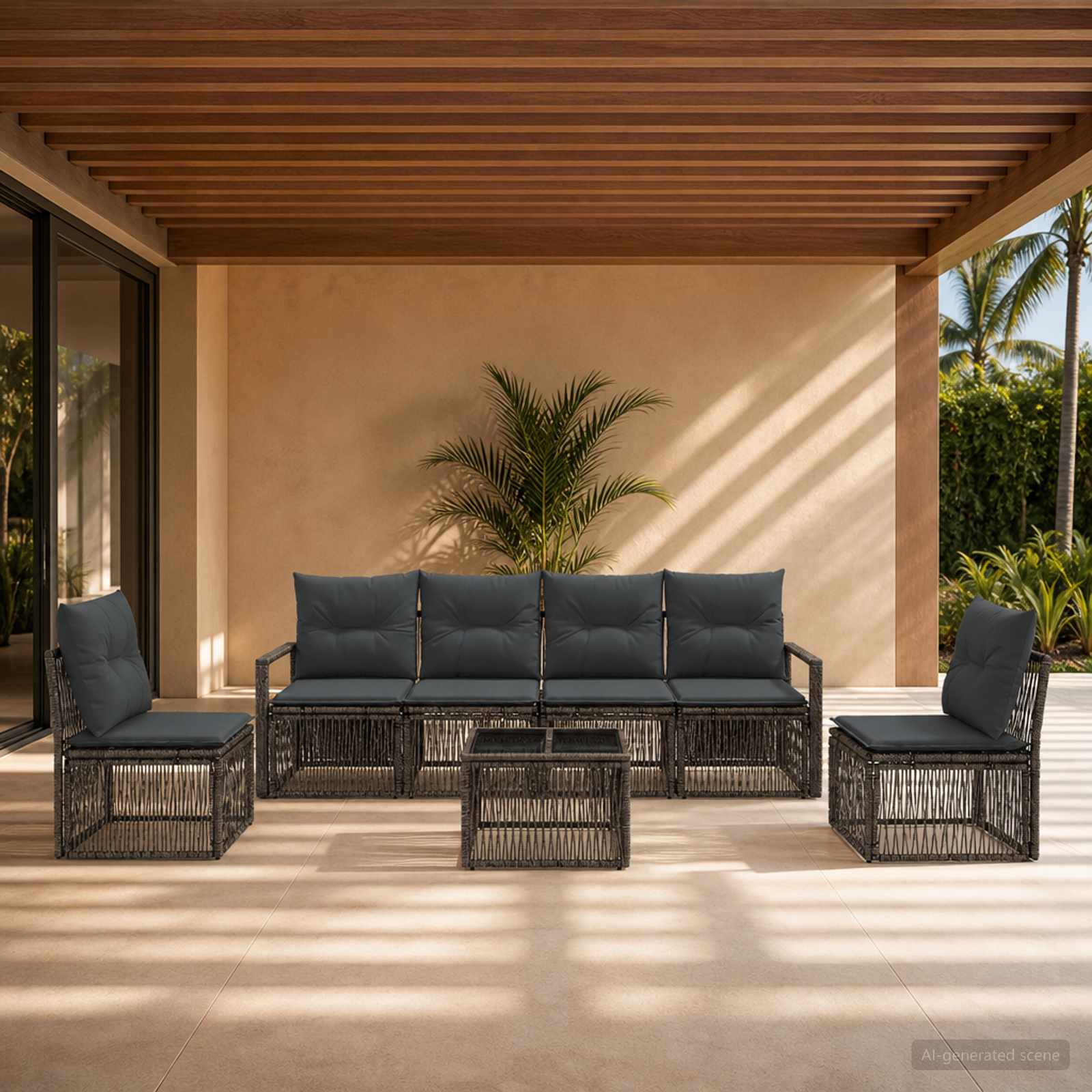 Set Divano da Giardino 7 pz Grigio polyrattan
