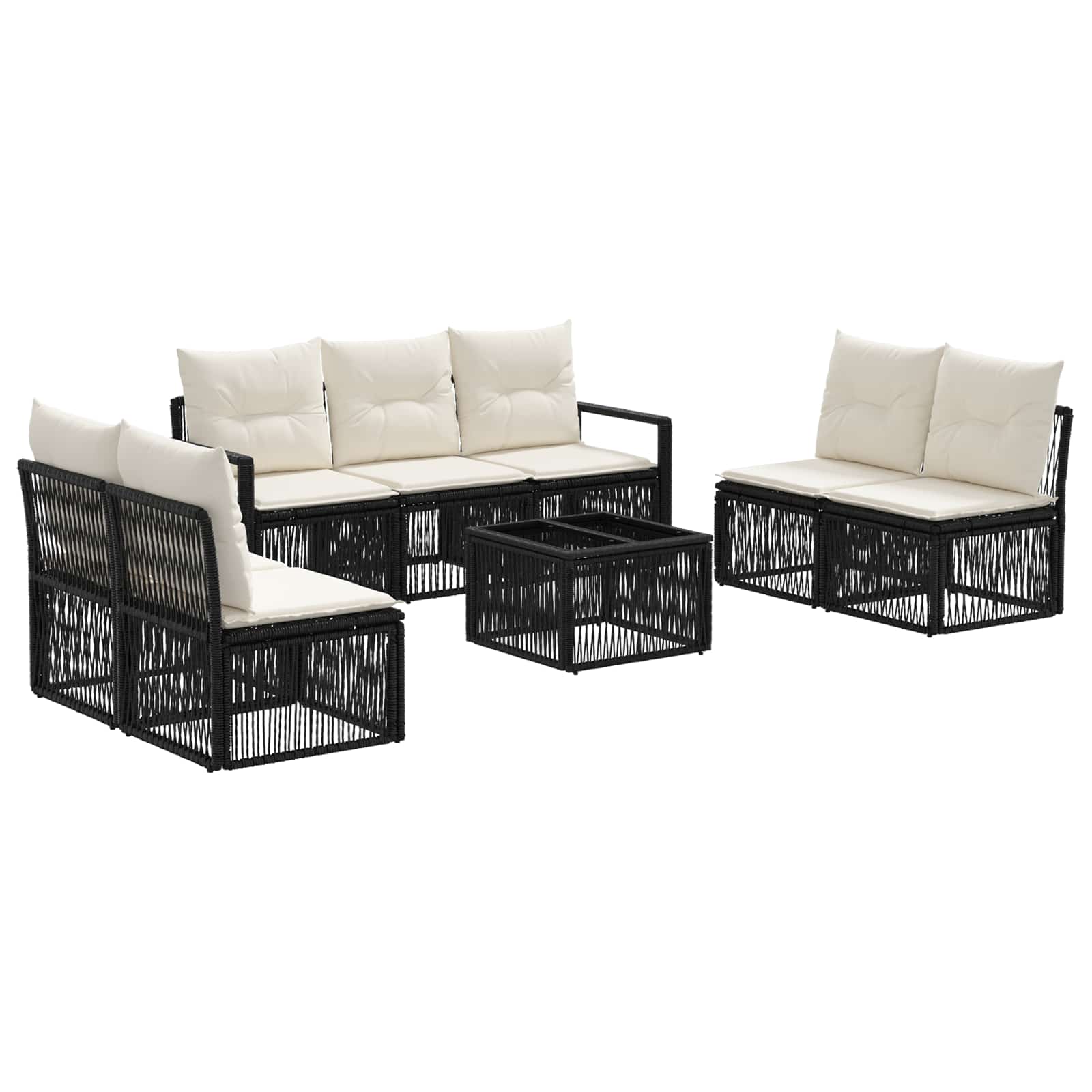 Set Divano da Giardino 8 pz Nero polyrattan