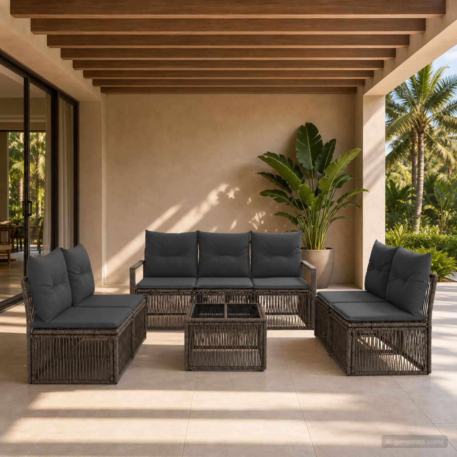 Set Divano da Giardino 8 pz Grigio polyrattan