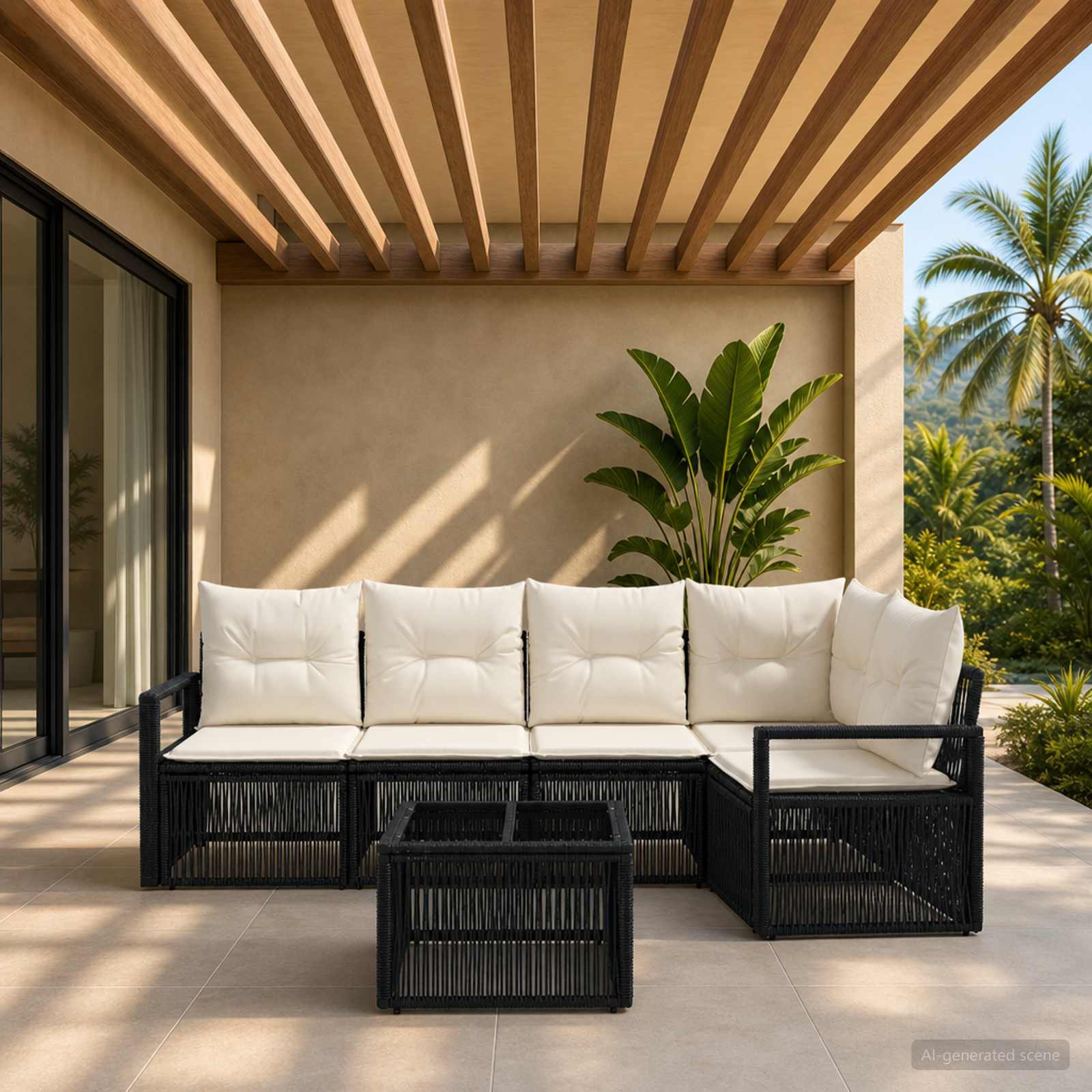 Set Divano da Giardino 6 pz Nero polyrattan