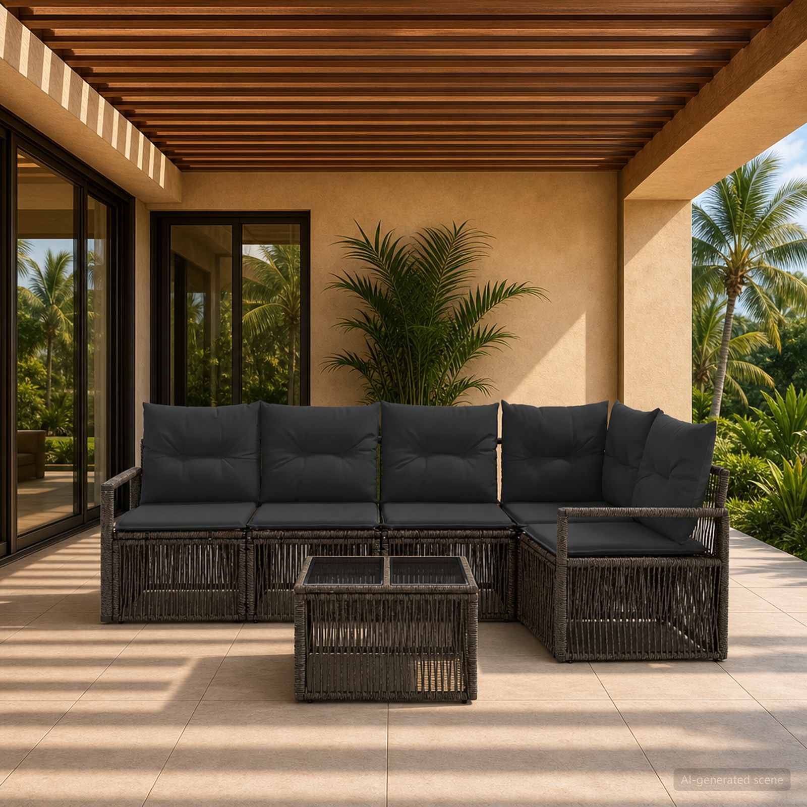 Set Divano da Giardino 6 pz Grigio polyrattan
