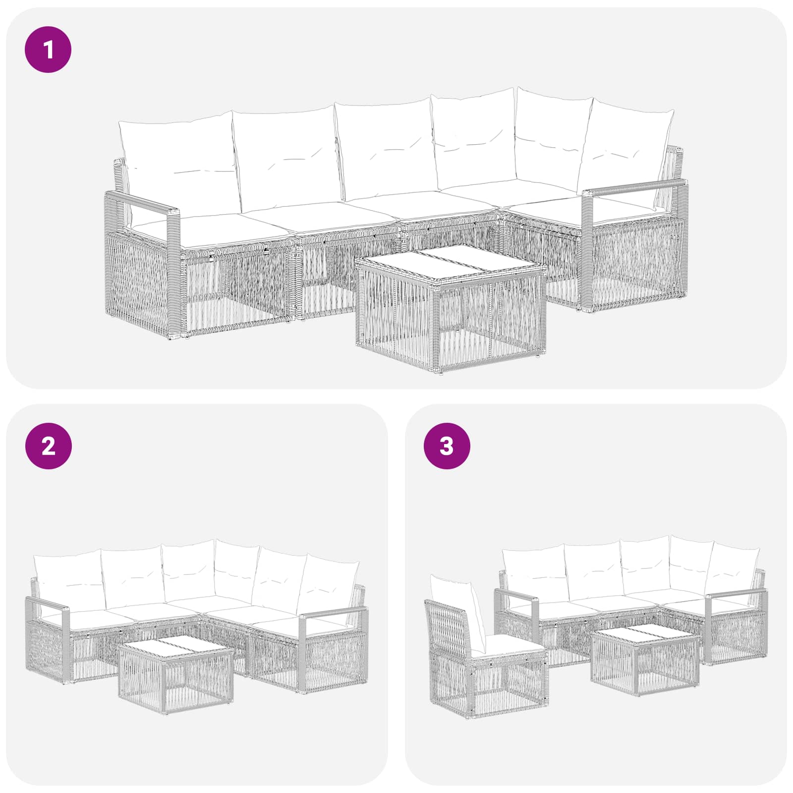 Set Divano da Giardino 6 pz Grigio polyrattan
