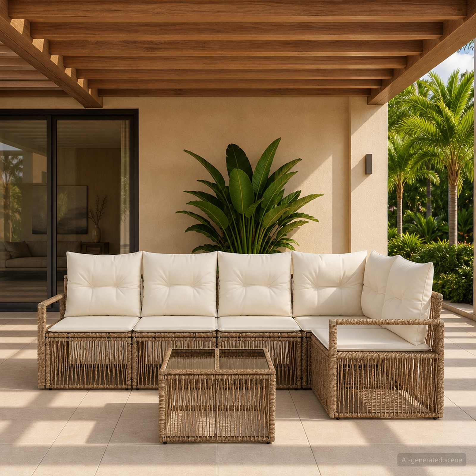 Set Divano da Giardino 6 pz Beige polyrattan