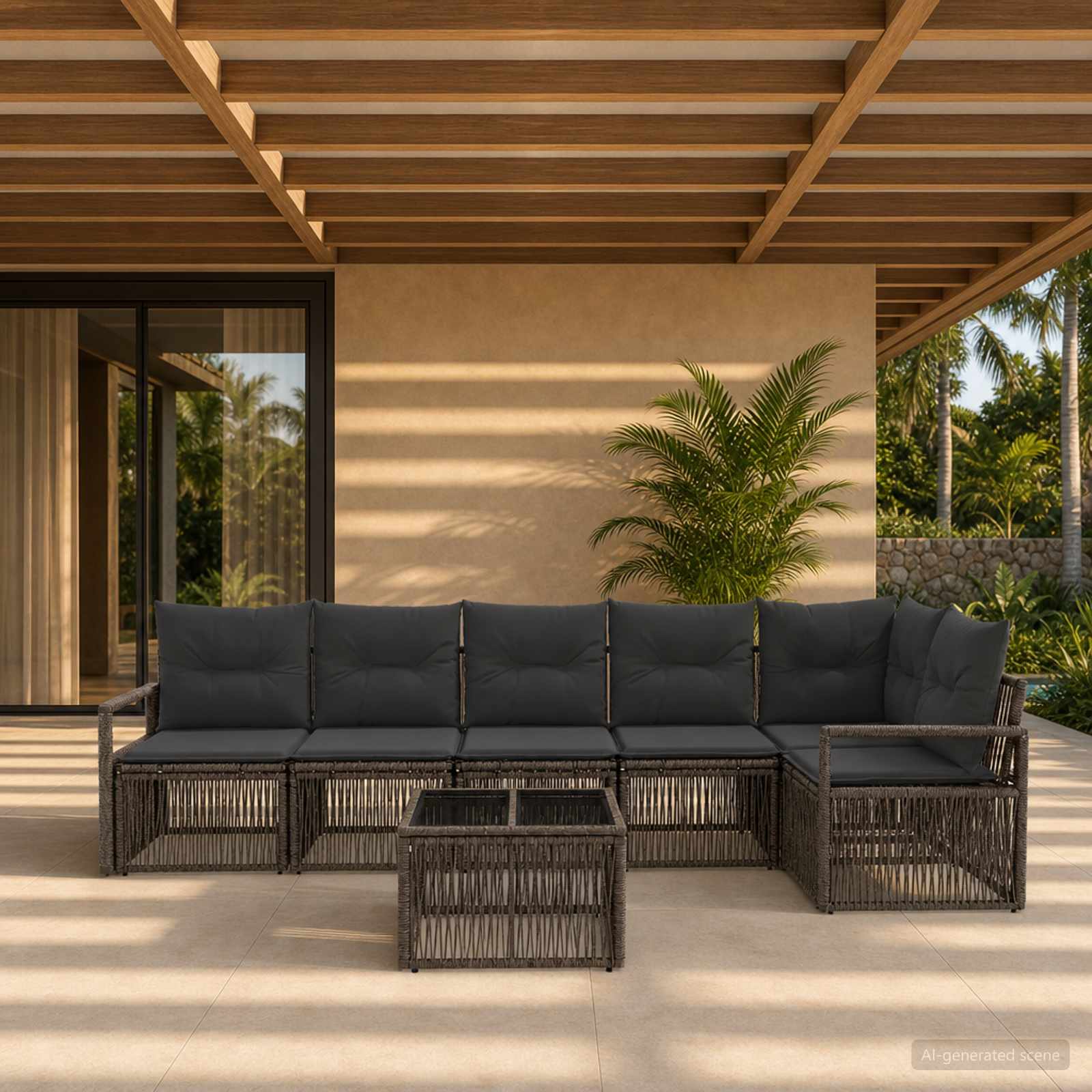 Set Divano da Giardino 7 pz Grigio polyrattan