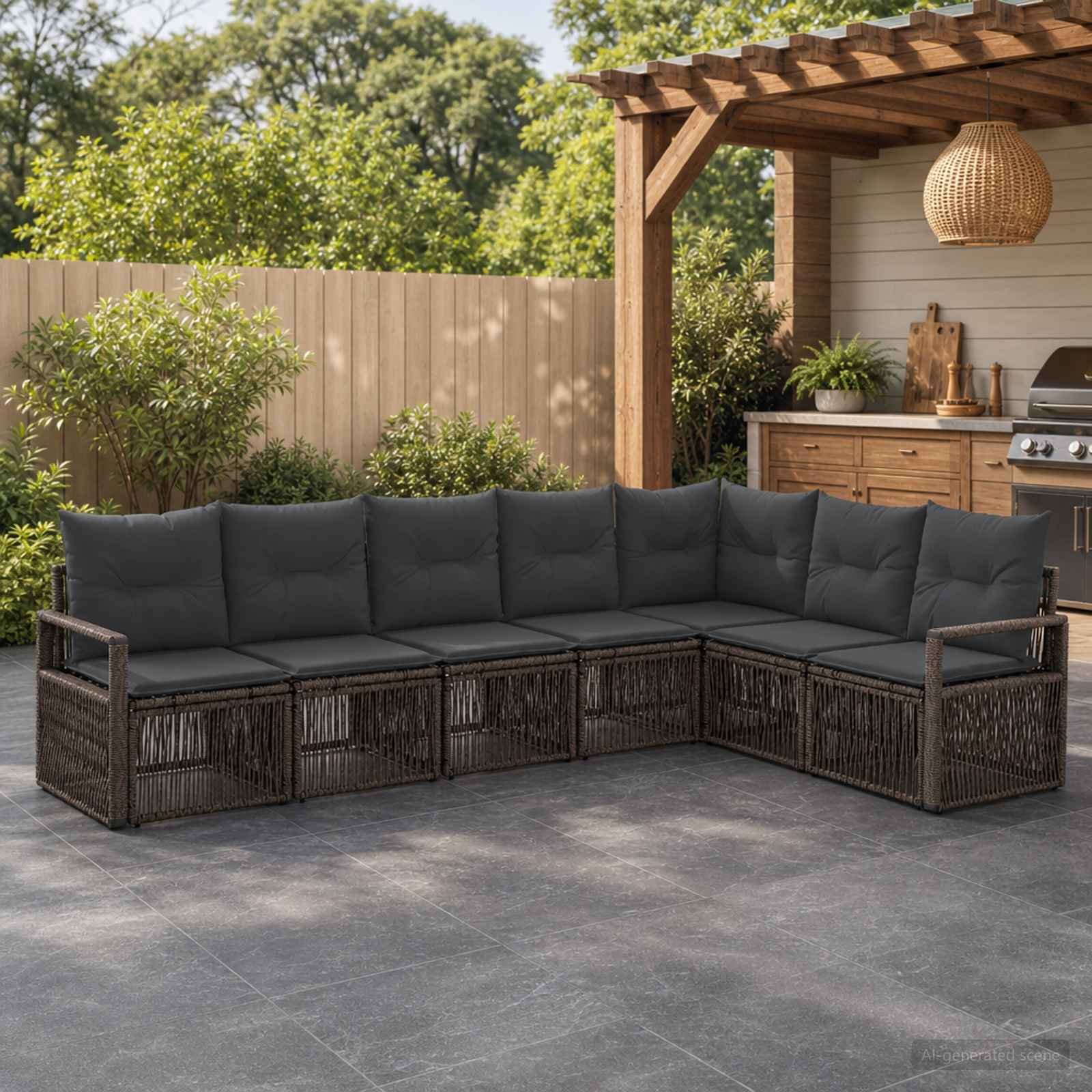 Set Divano da Giardino 7 pz Grigio polyrattan