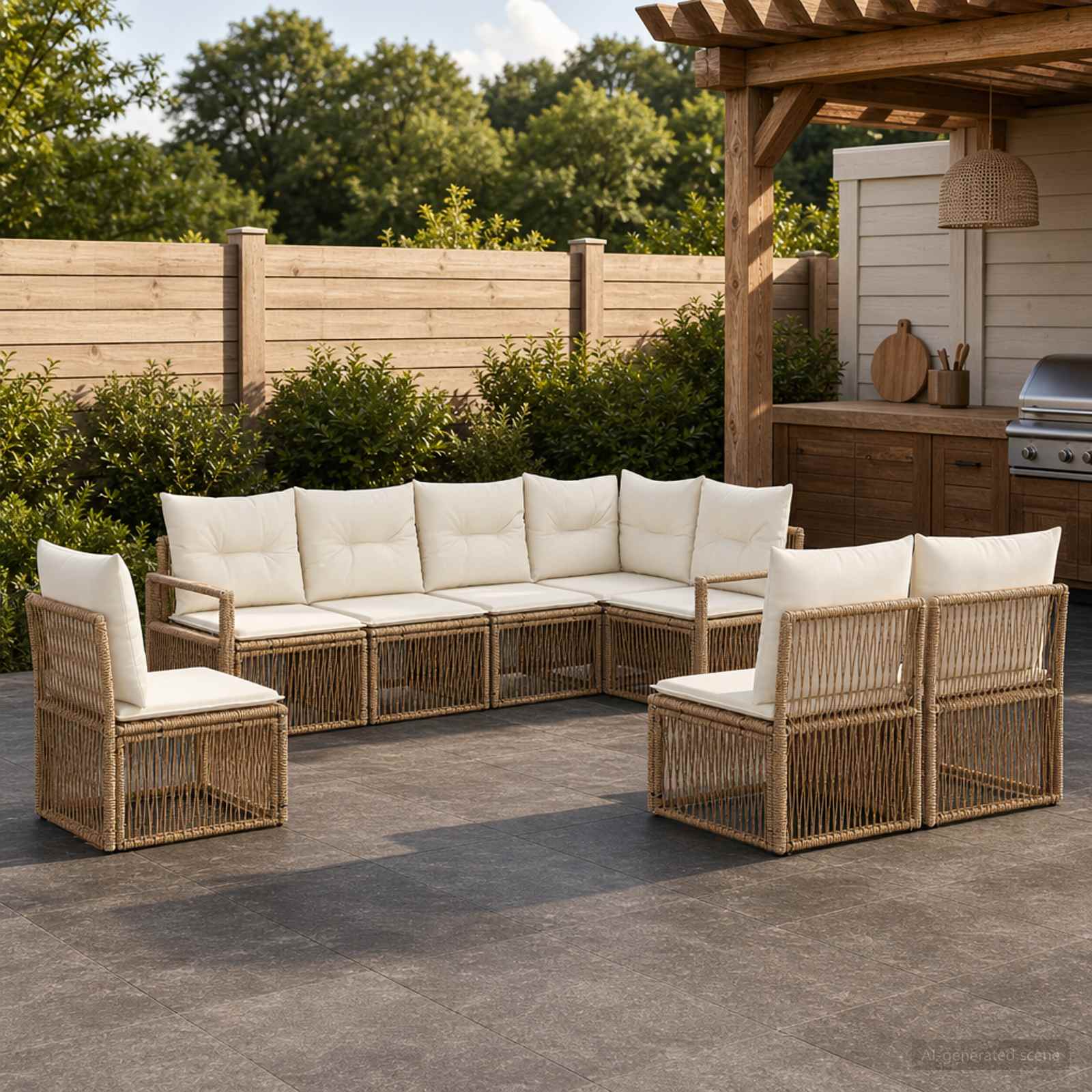 Set Divano da Giardino 8 pz Beige polyrattan