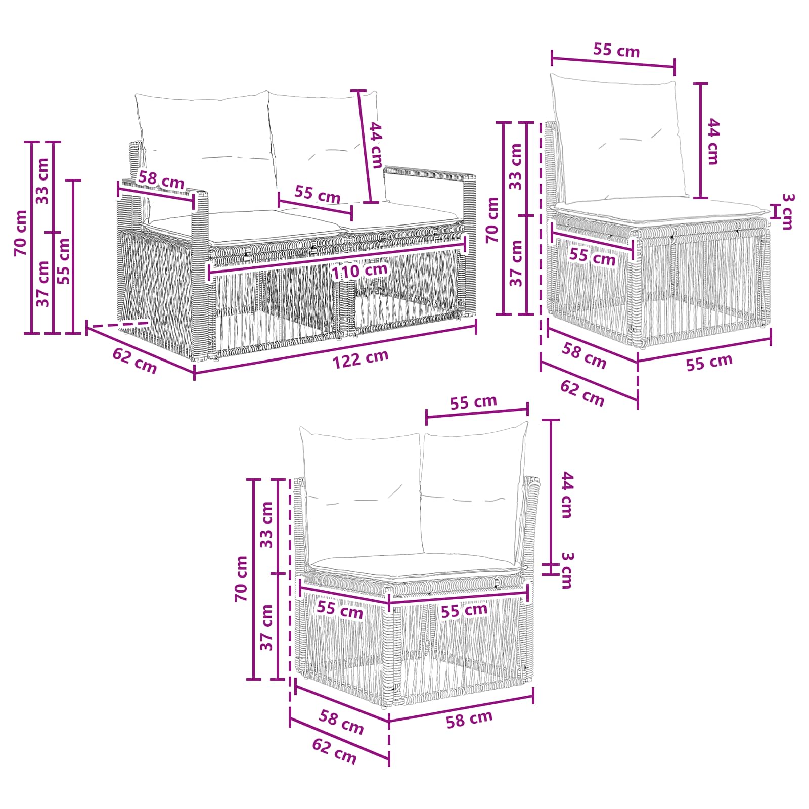 Set Divano da Giardino 8 pz Beige polyrattan