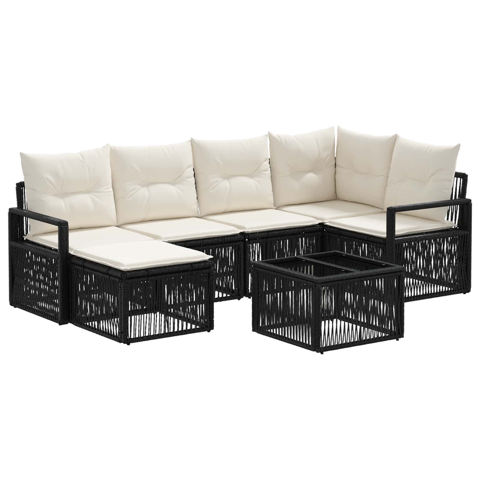 Set Divano da Giardino 7 pz Nero polyrattan
