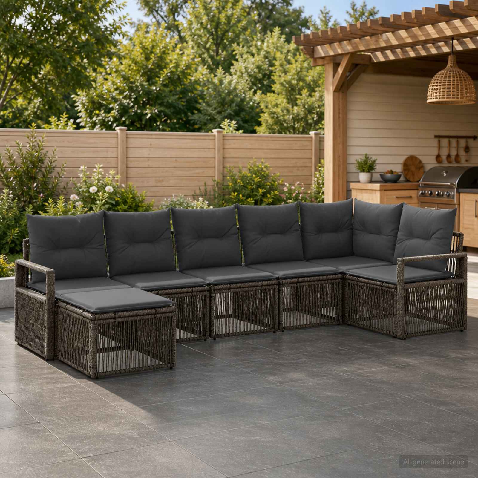 Set Divano da Giardino 7 pz Grigio polyrattan