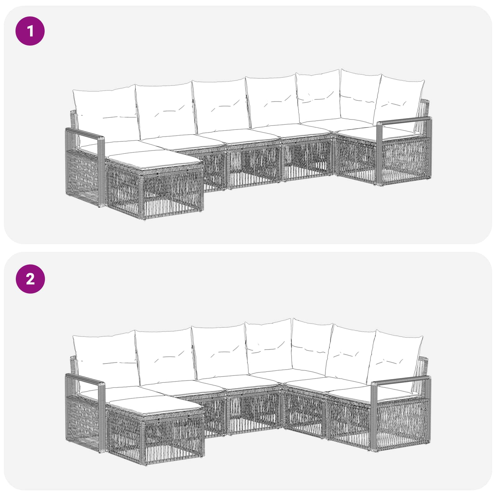 Set Divano da Giardino 7 pz Grigio polyrattan