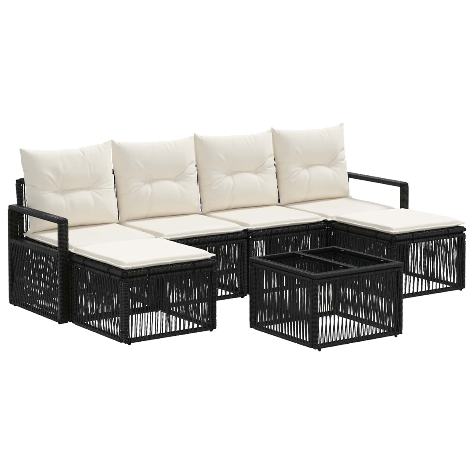 Set Divano da Giardino 7 pz Nero polyrattan