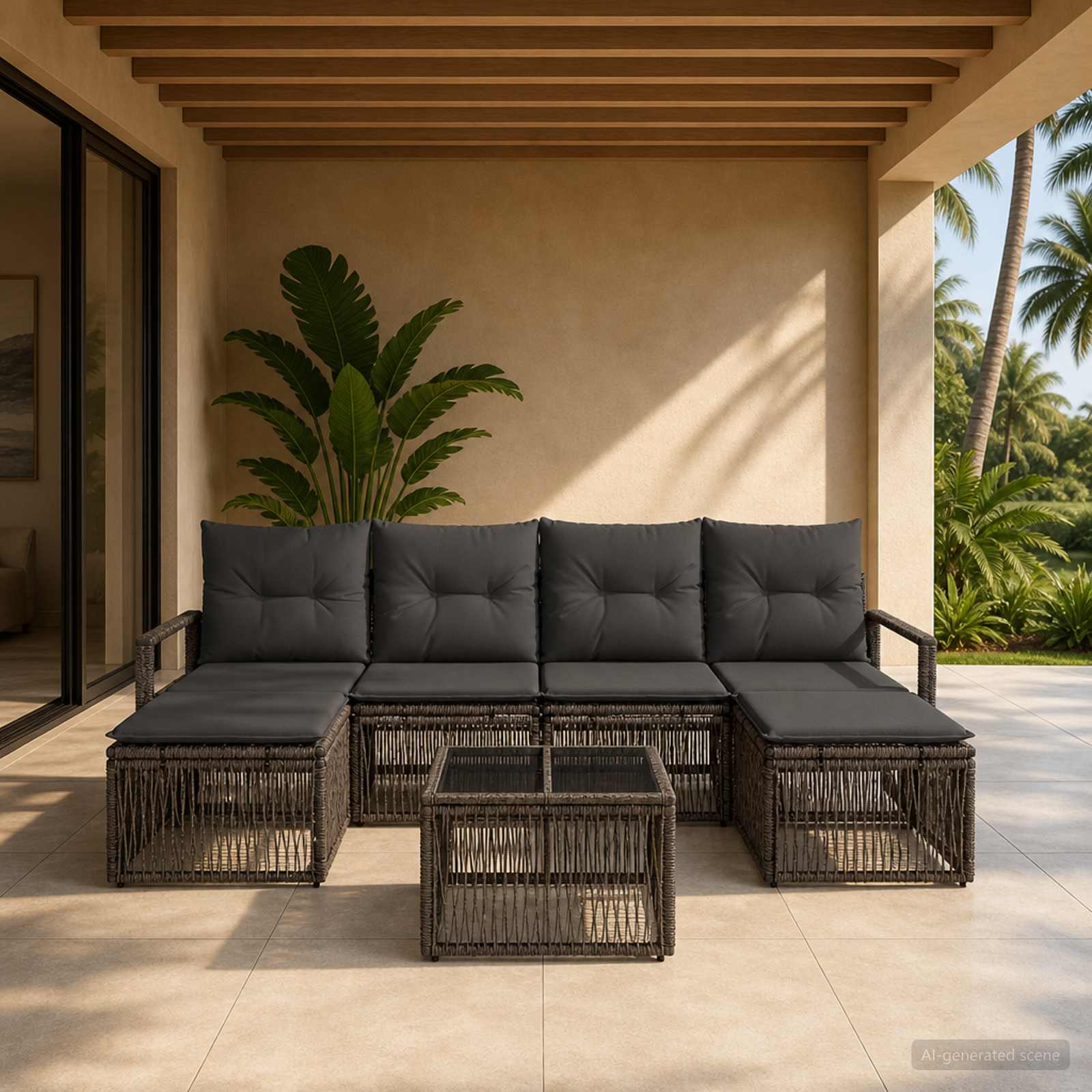 Set Divano da Giardino 7 pz Grigio polyrattan