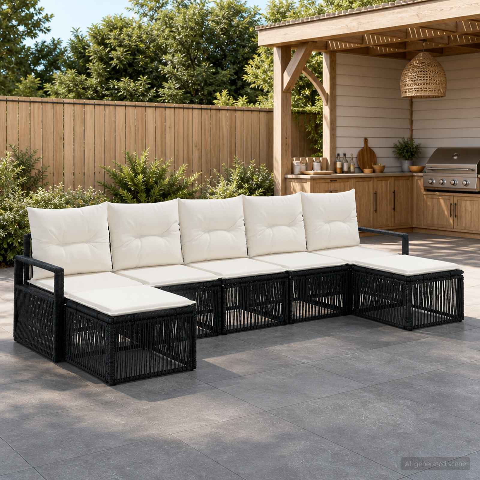 Set Divano da Giardino 7 pz Nero polyrattan