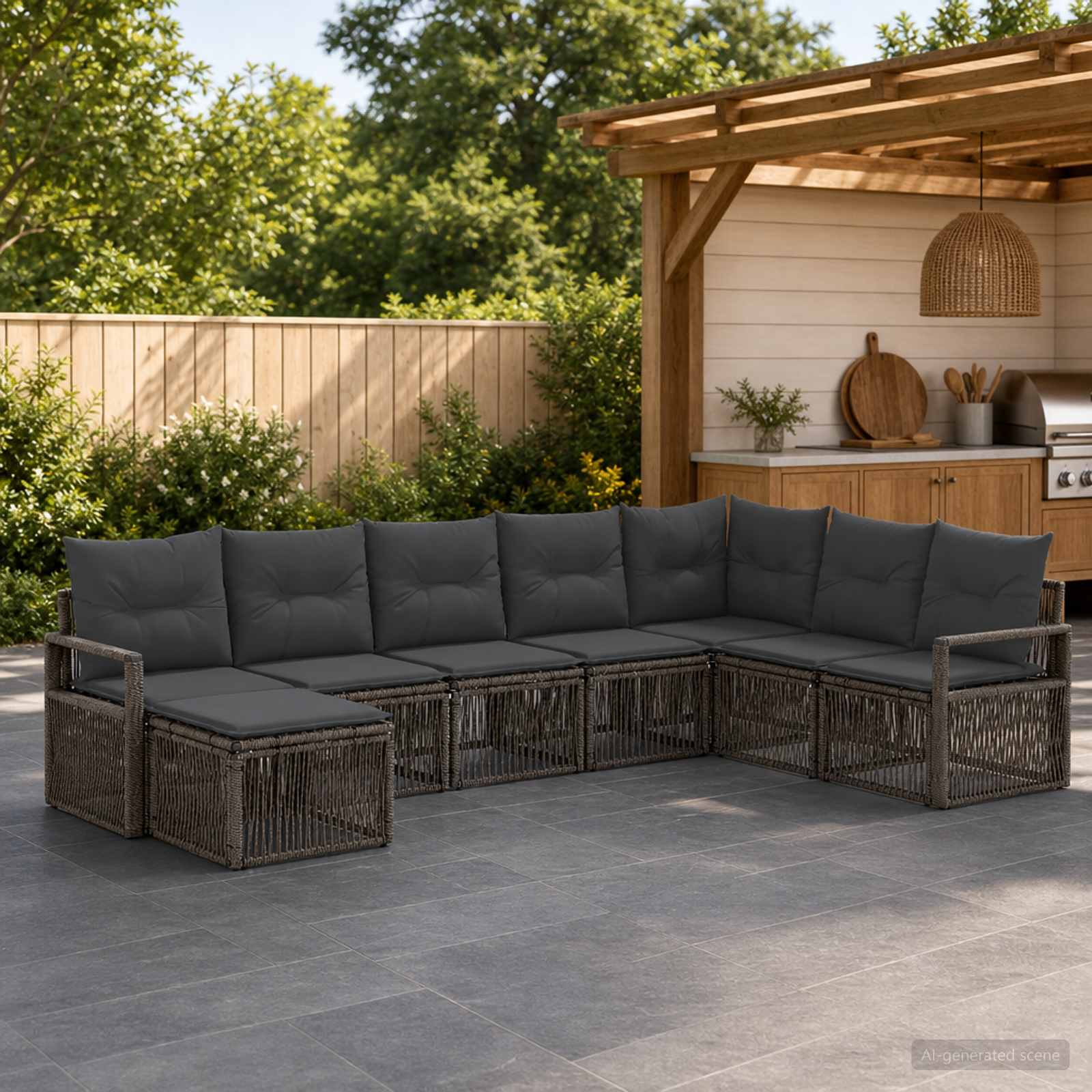 Set Divano da Giardino 8 pz Grigio polyrattan