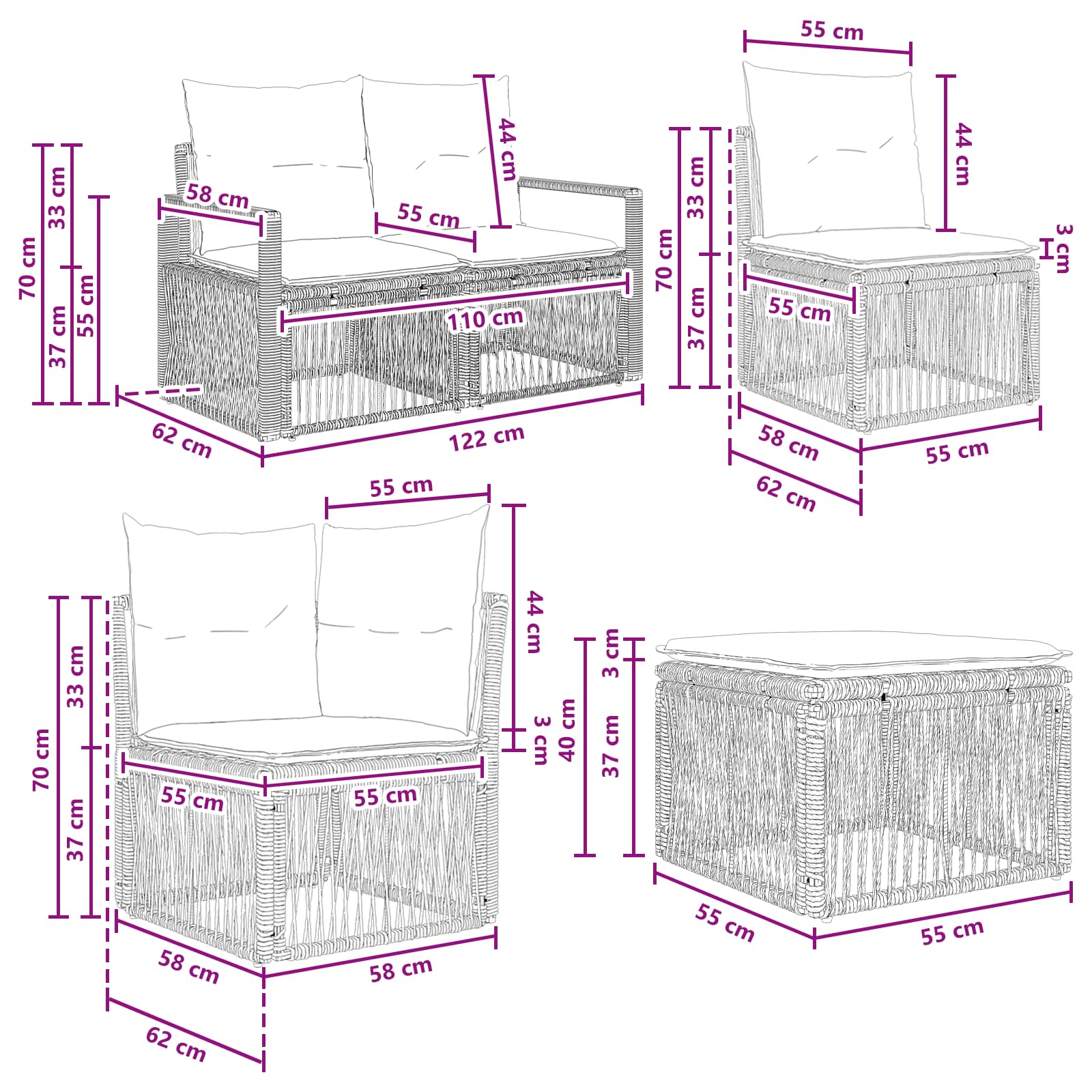 Set Divano da Giardino 8 pz Grigio polyrattan